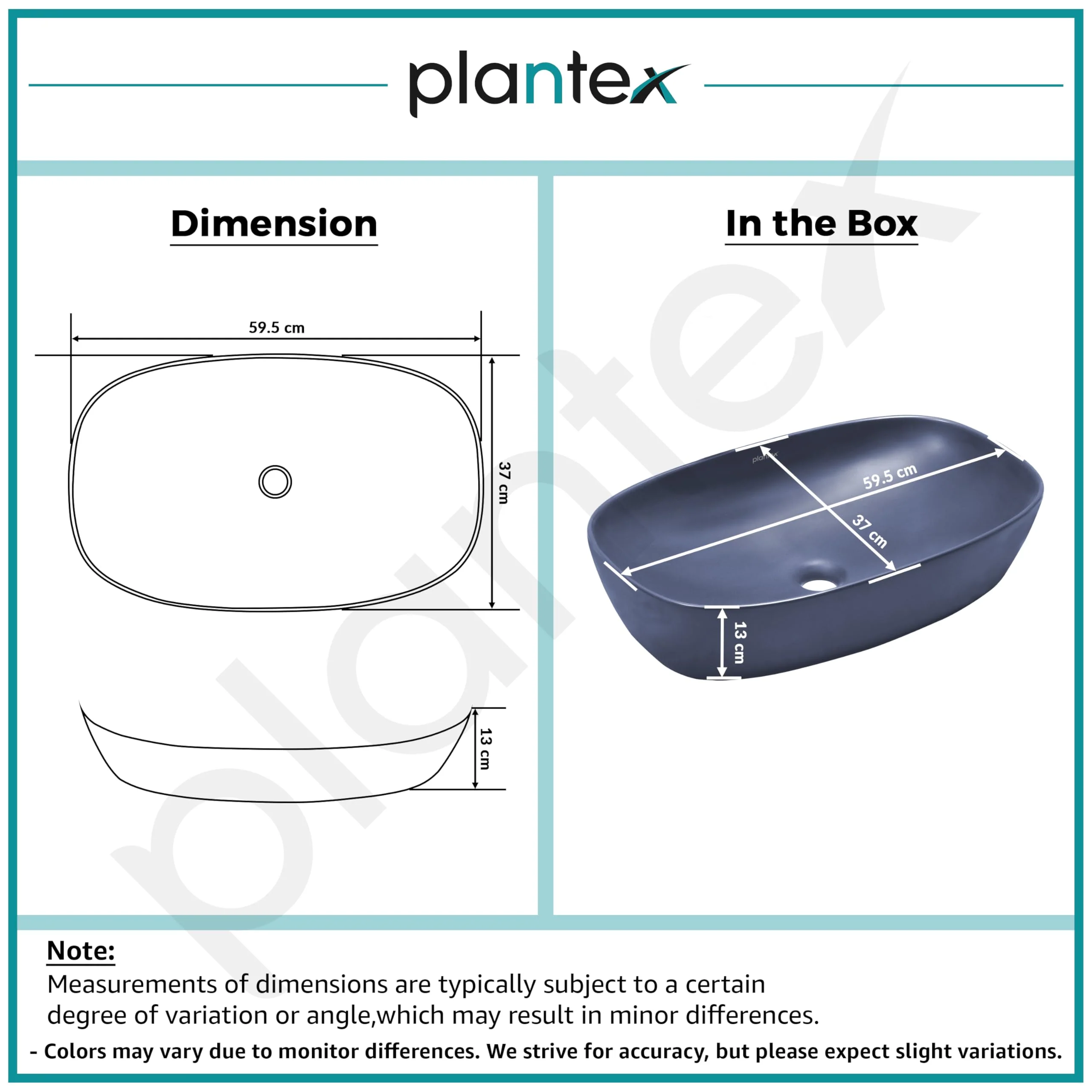 Plantex Basin for Bathroom/Ceramic Table Top Wash Basin/Over Counter Washbasin for Restaurant/Hotel (Matt Blue - 23 x 15 x 5.5 Inch) - Image 3