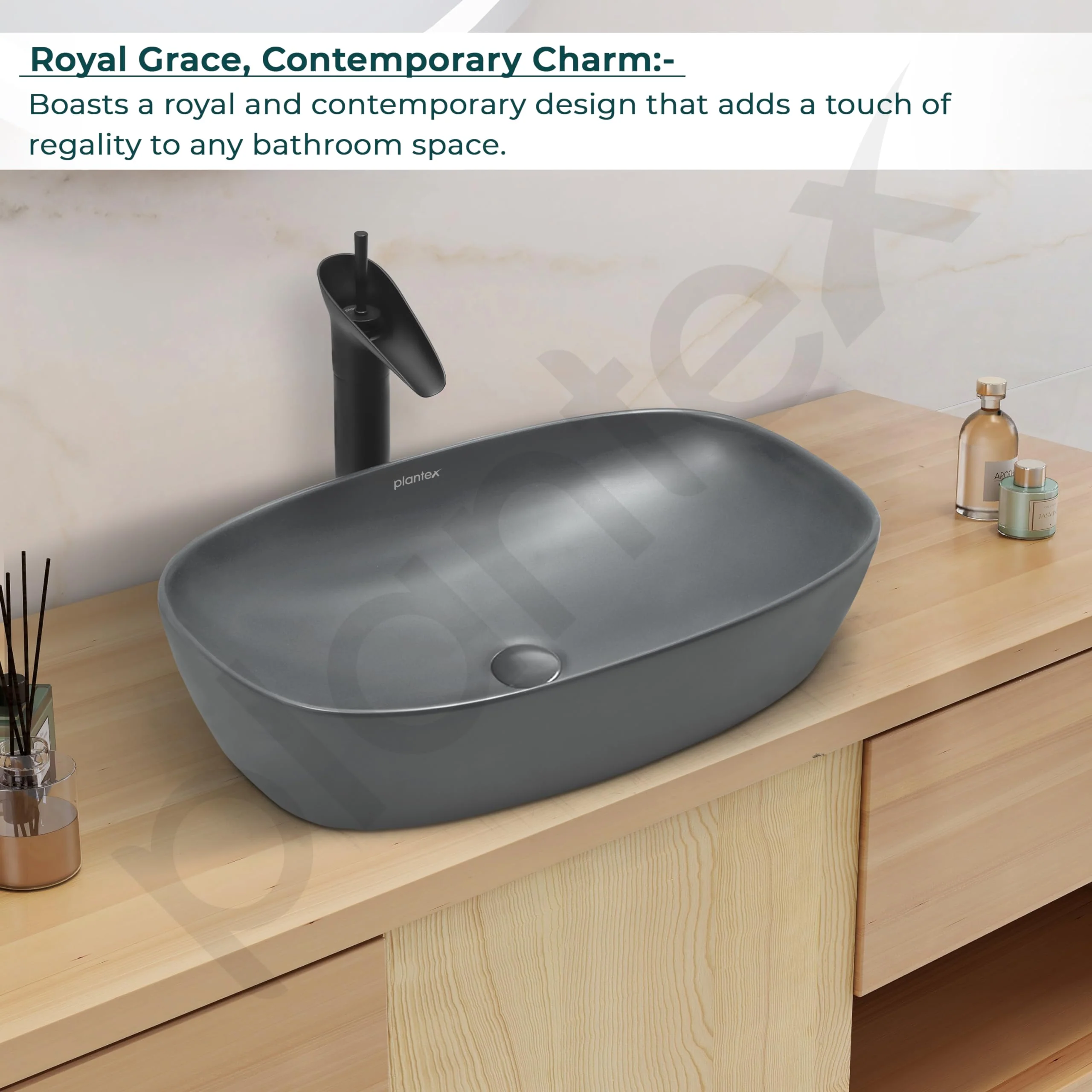 Plantex Basin for Bathroom/Ceramic Table Top Wash Basin/Over Counter Washbasin for Restaurant, Hotel (Matt Grey, 23 x 14.5 x 5 Inch) - Image 5