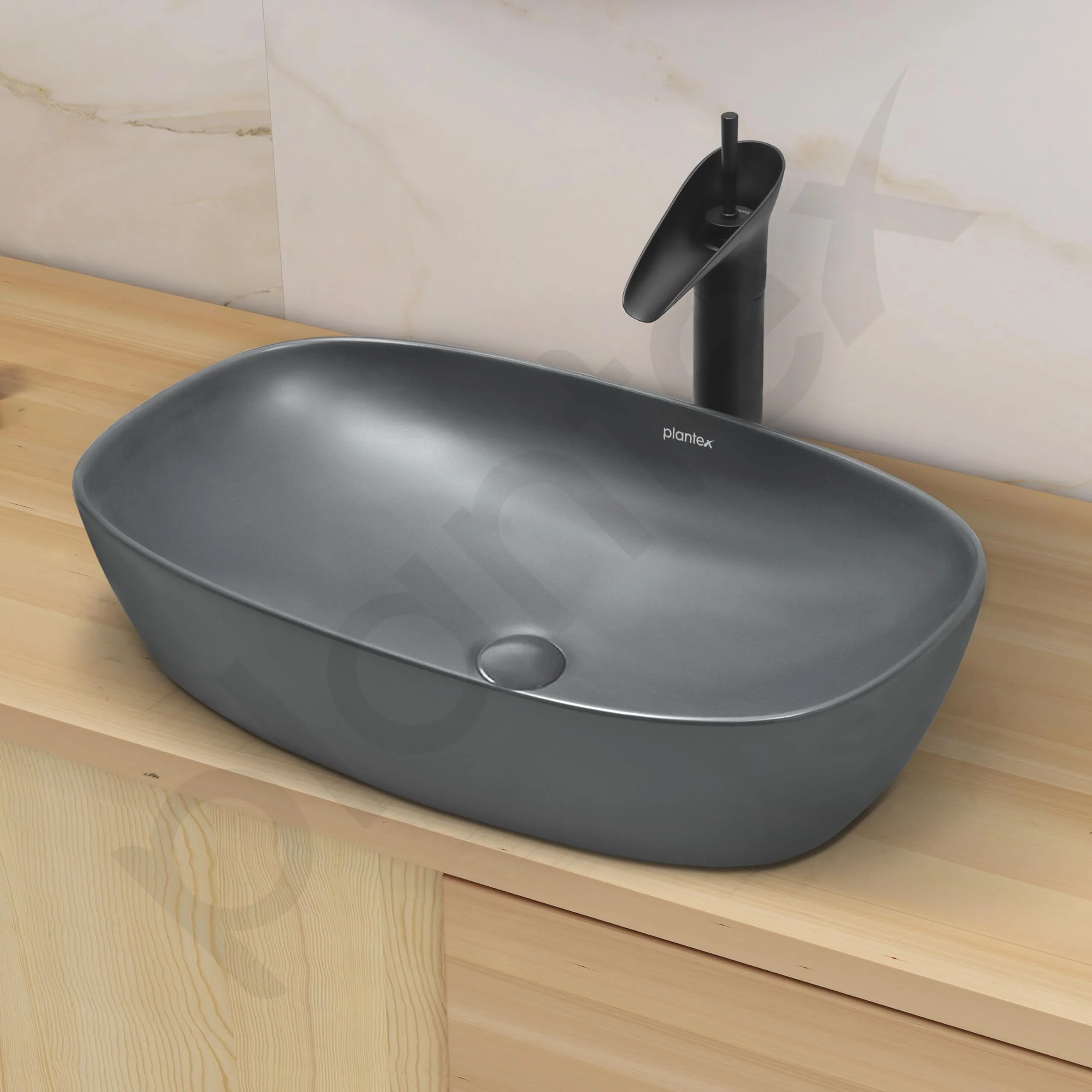 Plantex Basin for Bathroom/Ceramic Table Top Wash Basin/Over Counter Washbasin for Restaurant, Hotel (Matt Grey, 23 x 14.5 x 5 Inch) - Image 7