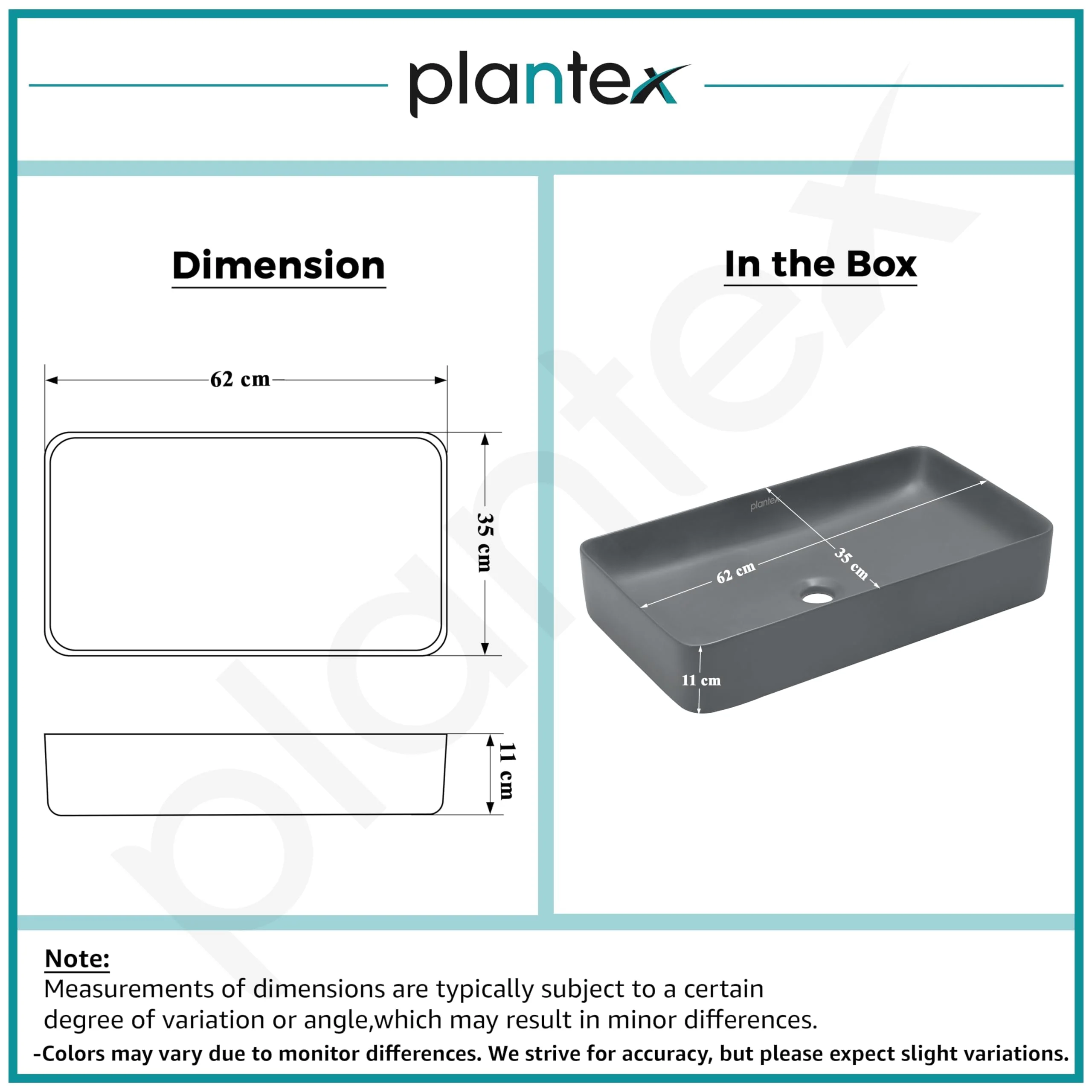 Plantex Basin for Bathroom/Ceramic Table Top Wash Basin/Over Counter Washbasin for Restaurant, Hotel (Rectangle - Matt Grey, 24 x 14 x 4.5 Inch) - Image 2