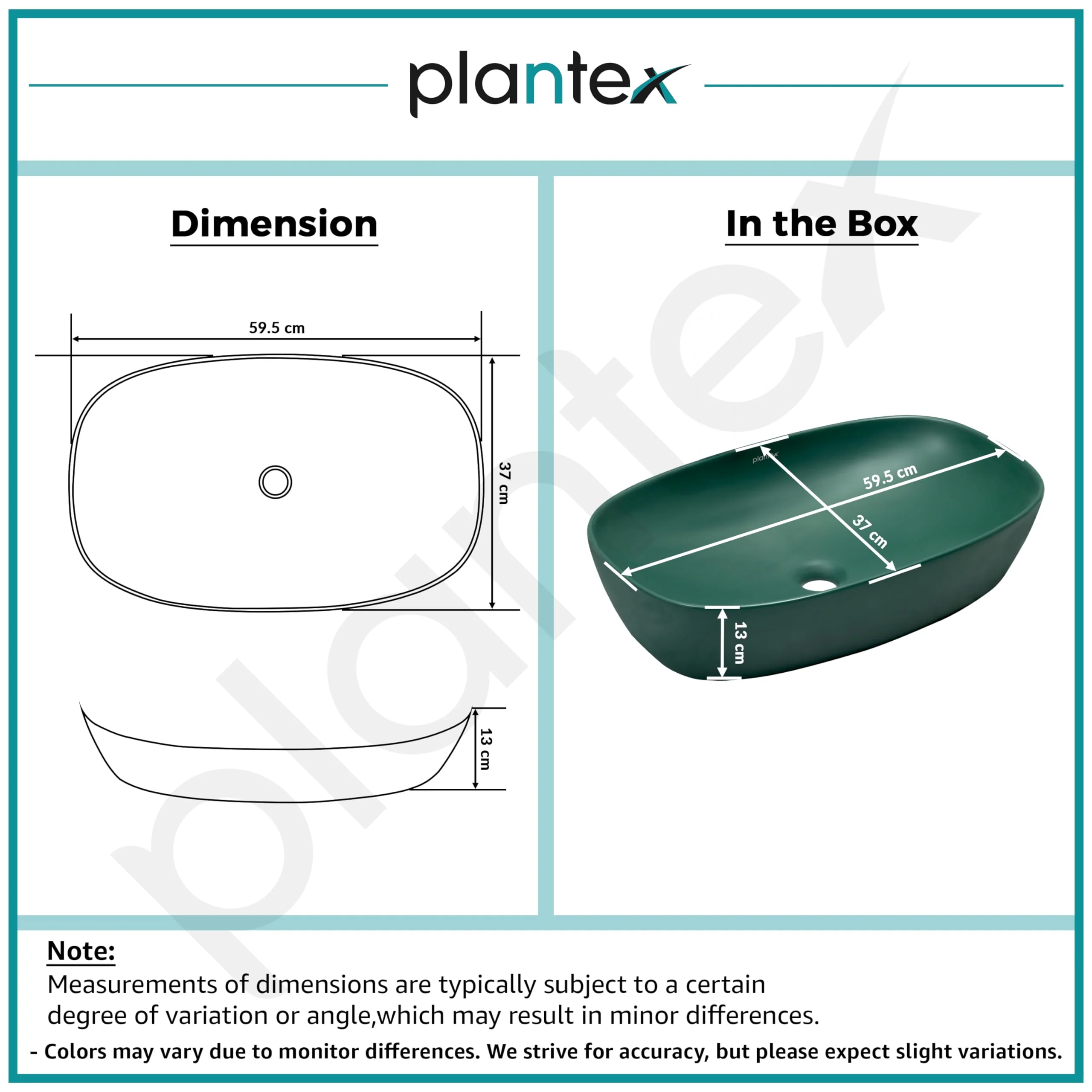 Plantex Basin for Bathroom/Ceramic Table Top Wash Basin/Over Counter Washbasin for Restaurant/Hotel (Square - Matt Green, 23 x 14.5 x 5 Inch) - Image 2