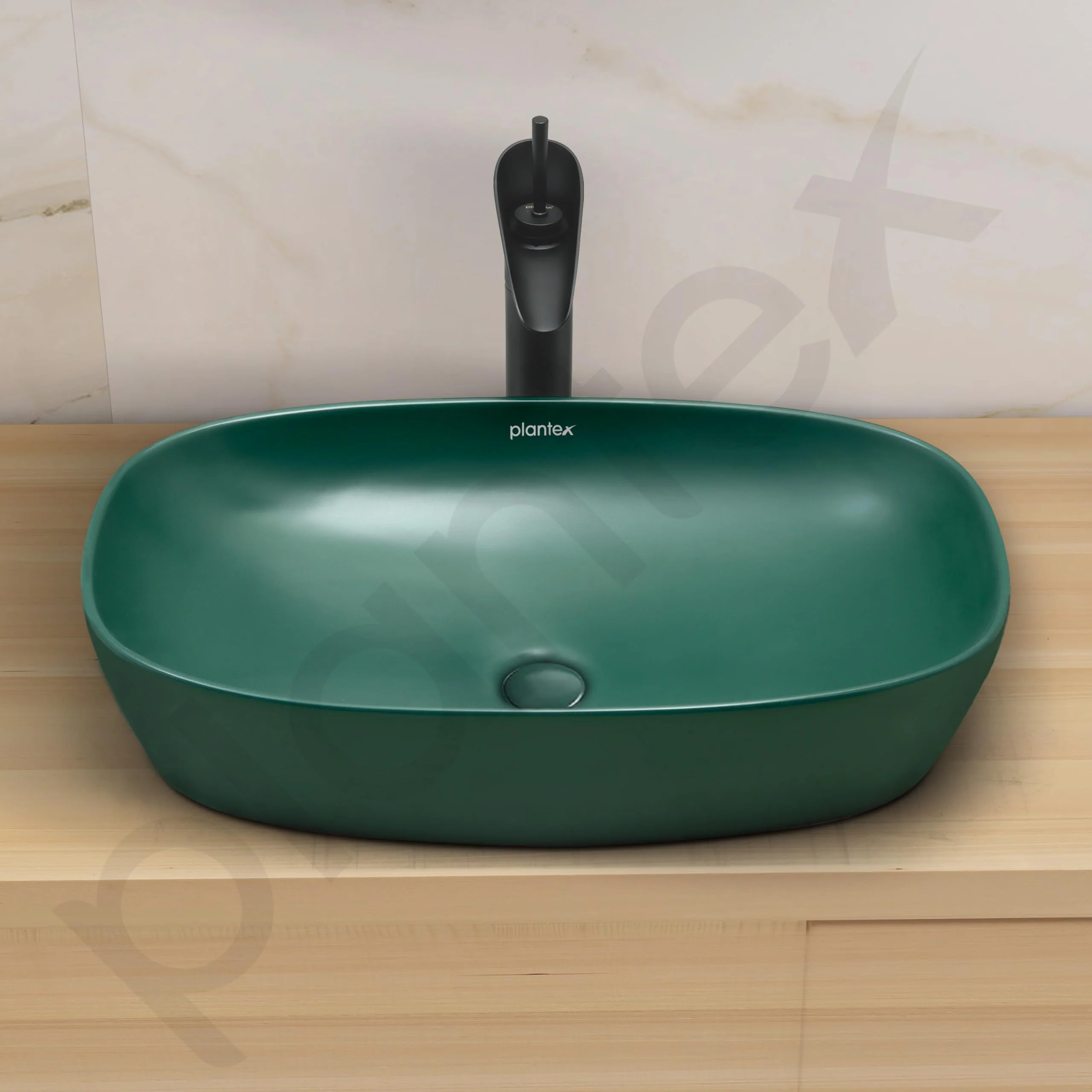 Plantex Basin for Bathroom/Ceramic Table Top Wash Basin/Over Counter Washbasin for Restaurant/Hotel (Square - Matt Green, 23 x 14.5 x 5 Inch) - Image 6