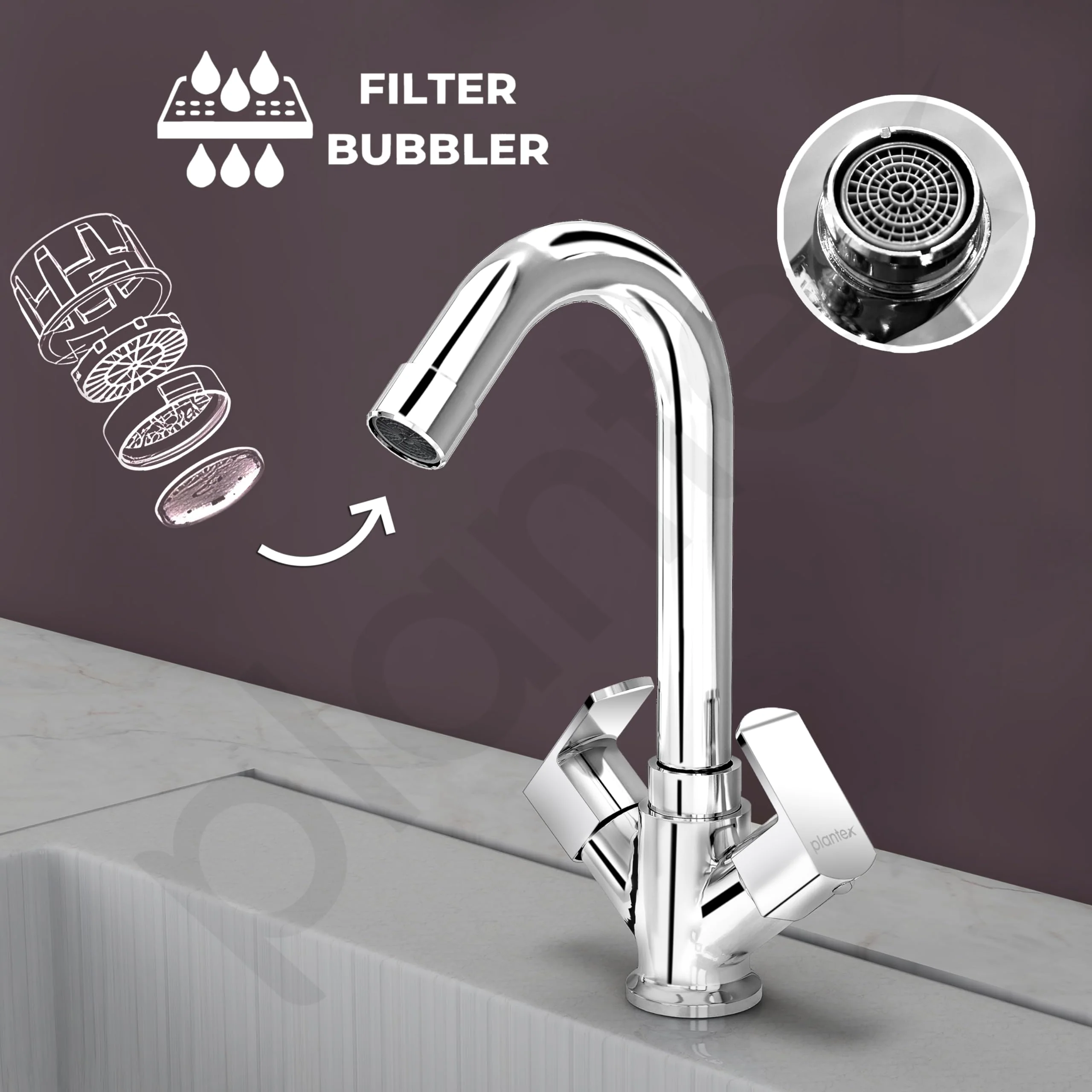 Plantex Basin Mixer Tap for Bathroom/Tap for Wash Basin with Water Saving Aerator/Pillar Tap - (CRM-1280-Chrome) - Image 3