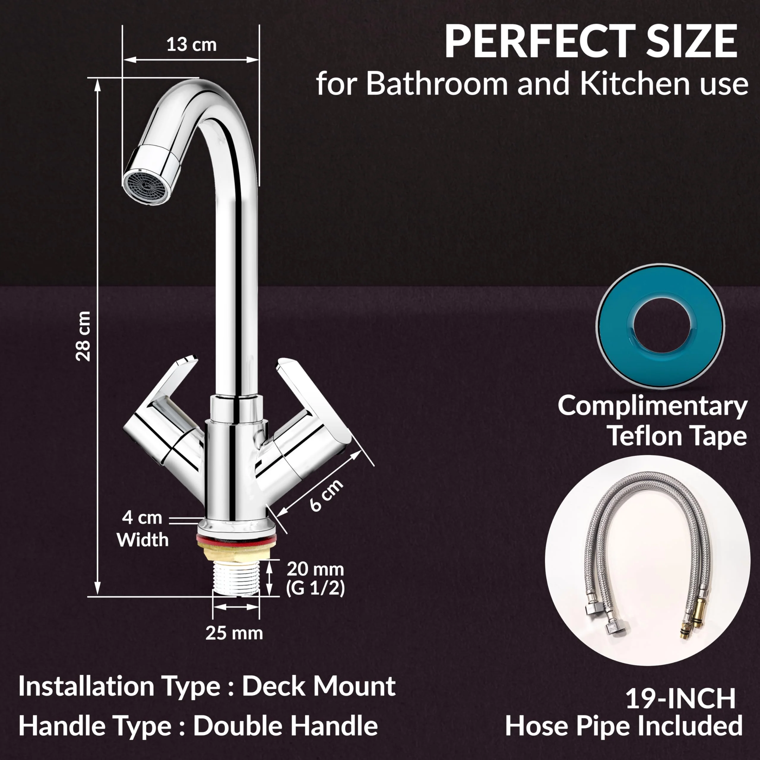 Plantex Basin Mixer Tap for Bathroom/Tap for Wash Basin with Water Saving Aerator/Pillar Tap - (CRM-1280-Chrome) - Image 4