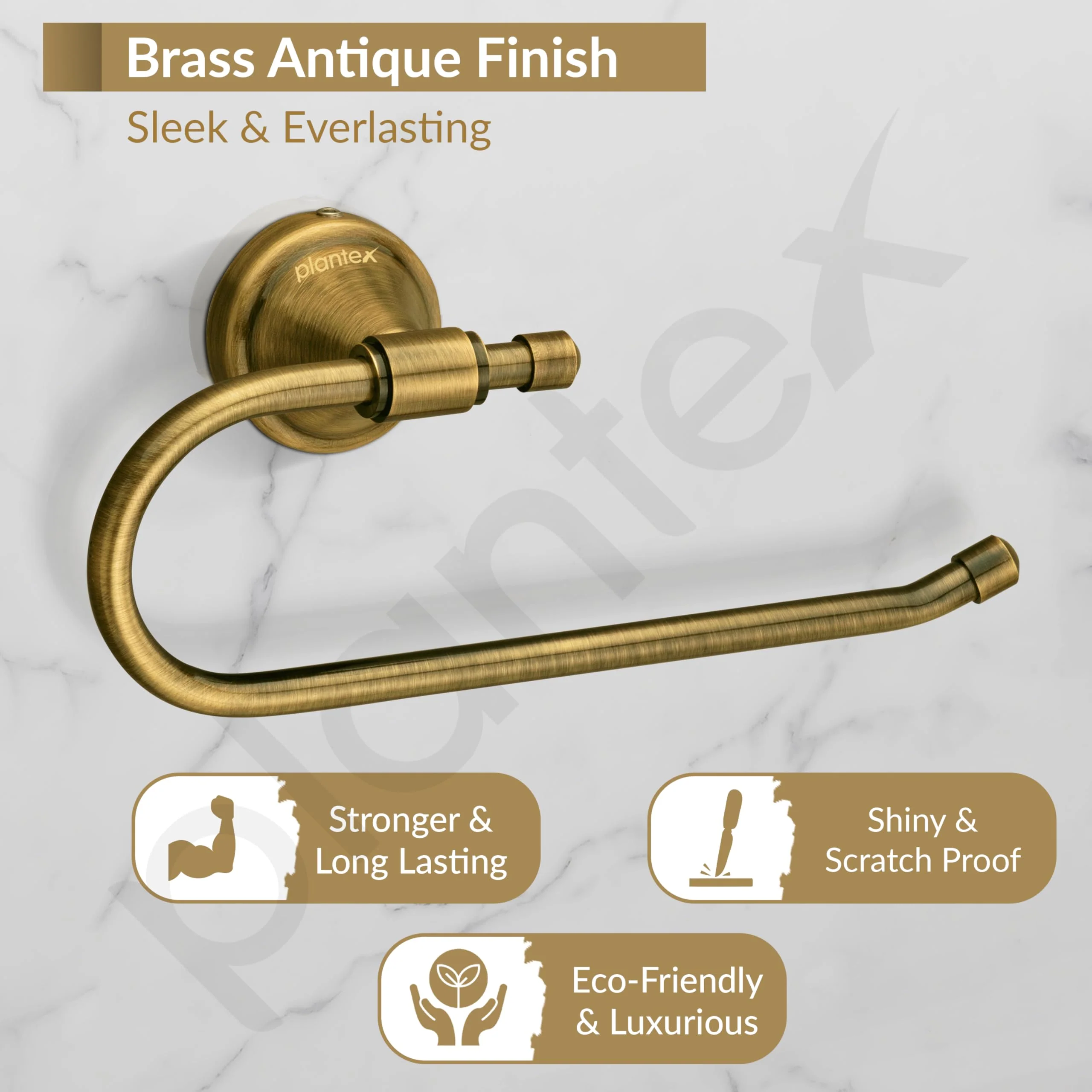 Plantex Bathroom Accessories - Stainless Steel 304 Grade Niko Napkin Holder/Towel Holder/Towel Hanger for Kitchen/Towel Ring (Brass Antique) - Image 3