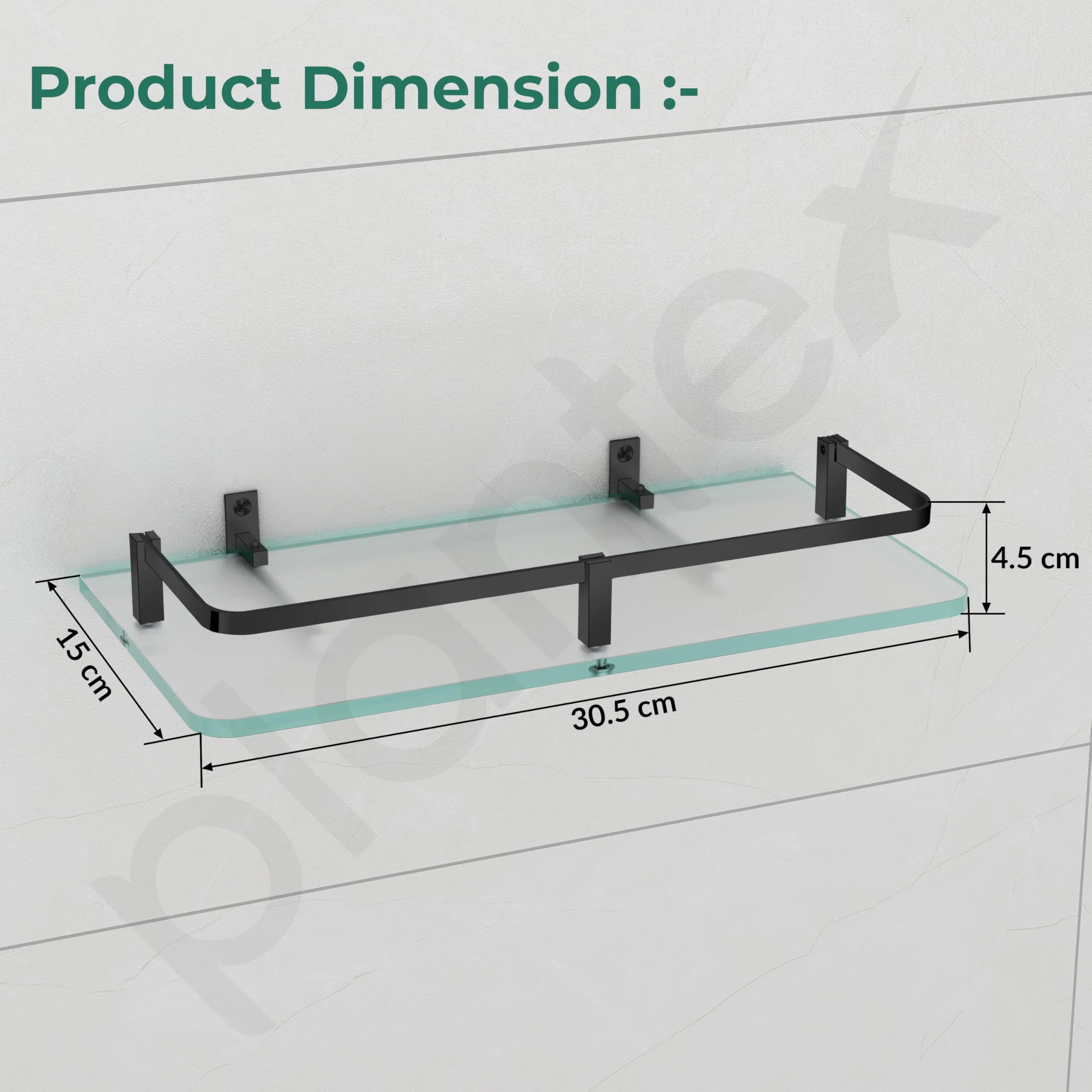 Plantex Bathroom Accessories - Wall Mounted Bathroom Shelf/Glass Shelves for Kitchen/Living Room with Black Brass Railings (Frosted - 12x6 Inches - Pack of 3) - Image 4