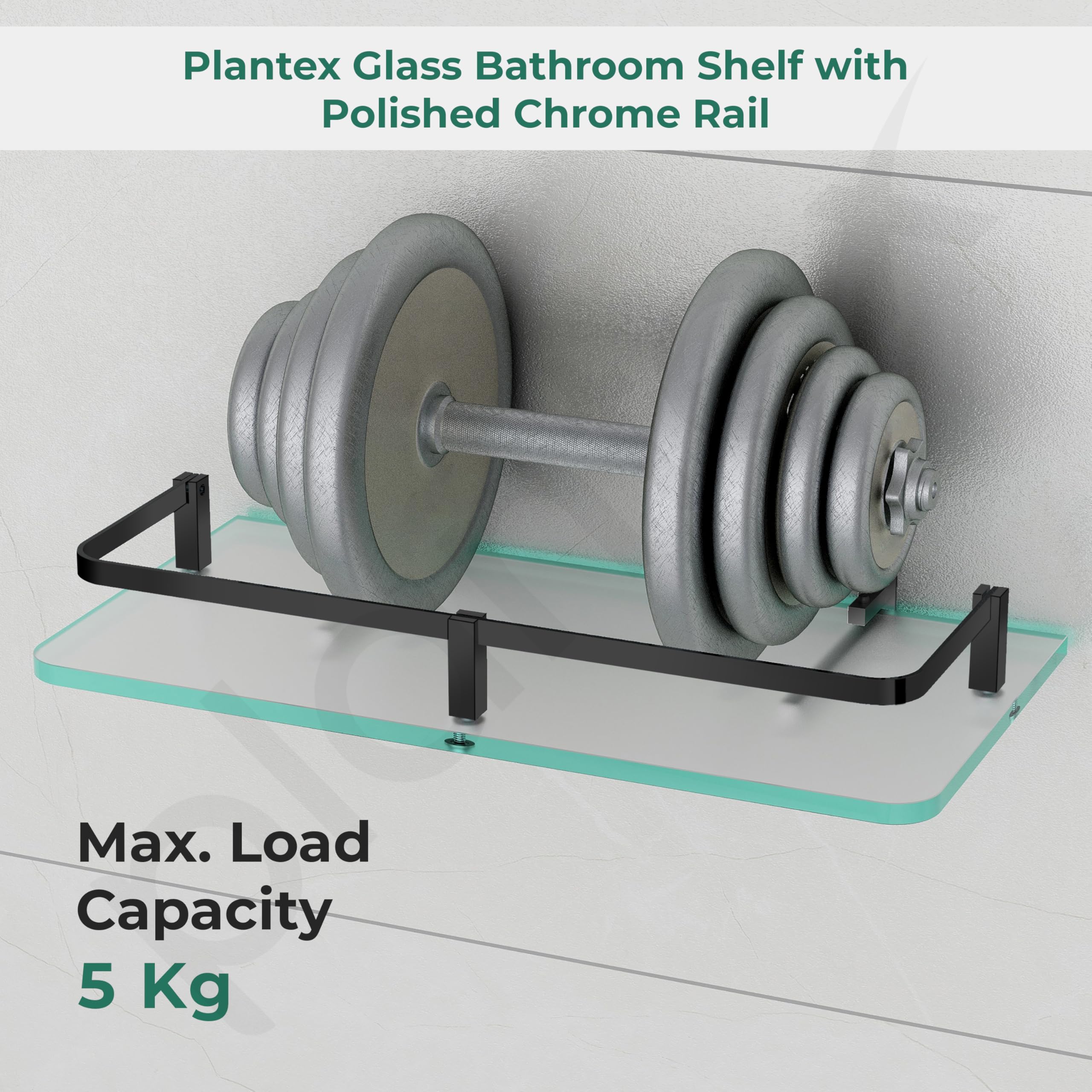 Plantex Bathroom Accessories - Wall Mounted Bathroom Shelf/Glass Shelves for Kitchen/Living Room with Black Brass Railings (Frosted - 12x6 Inches - Pack of 3) - Image 6