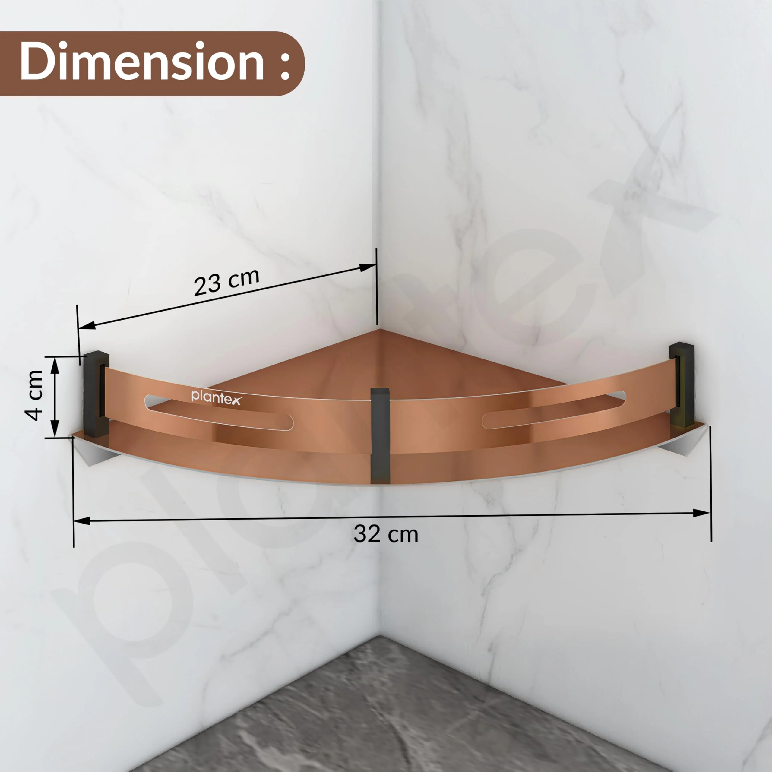 Plantex Bathroom Corner Rack for Wall/Stainless Steel Shelf for Bathroom Corner with Railings/Bathroom Accessories Holder (9x9 inches, PVD Rose Gold & Black) - Image 4