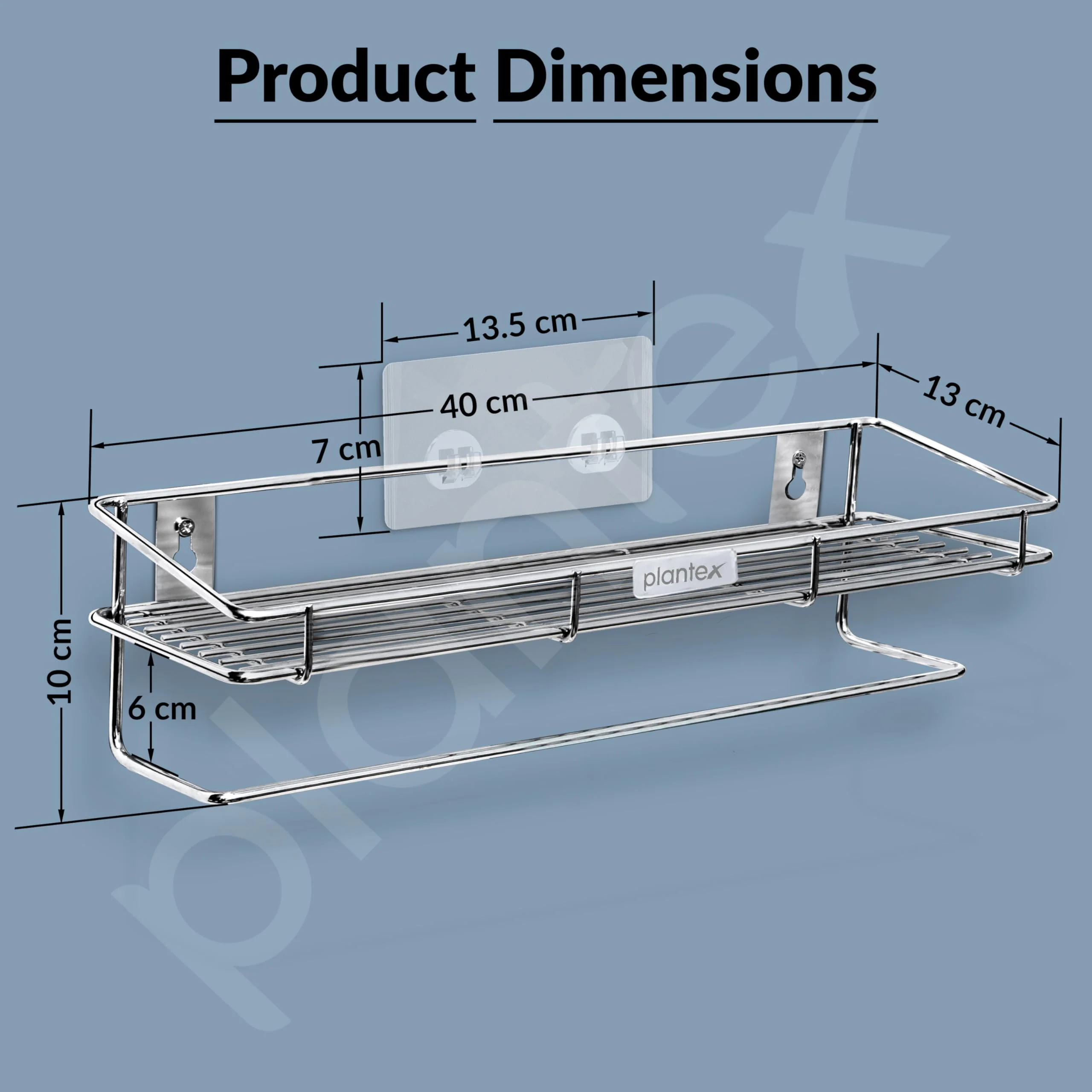 Plantex Self Adhesive Bathroom Shelf/Stainless Steel Shelf with Towel Rod/Napkin Holder/Kitchen Shelves & Racks/Kitchen Stand/Rack (Chrome) - Image 4