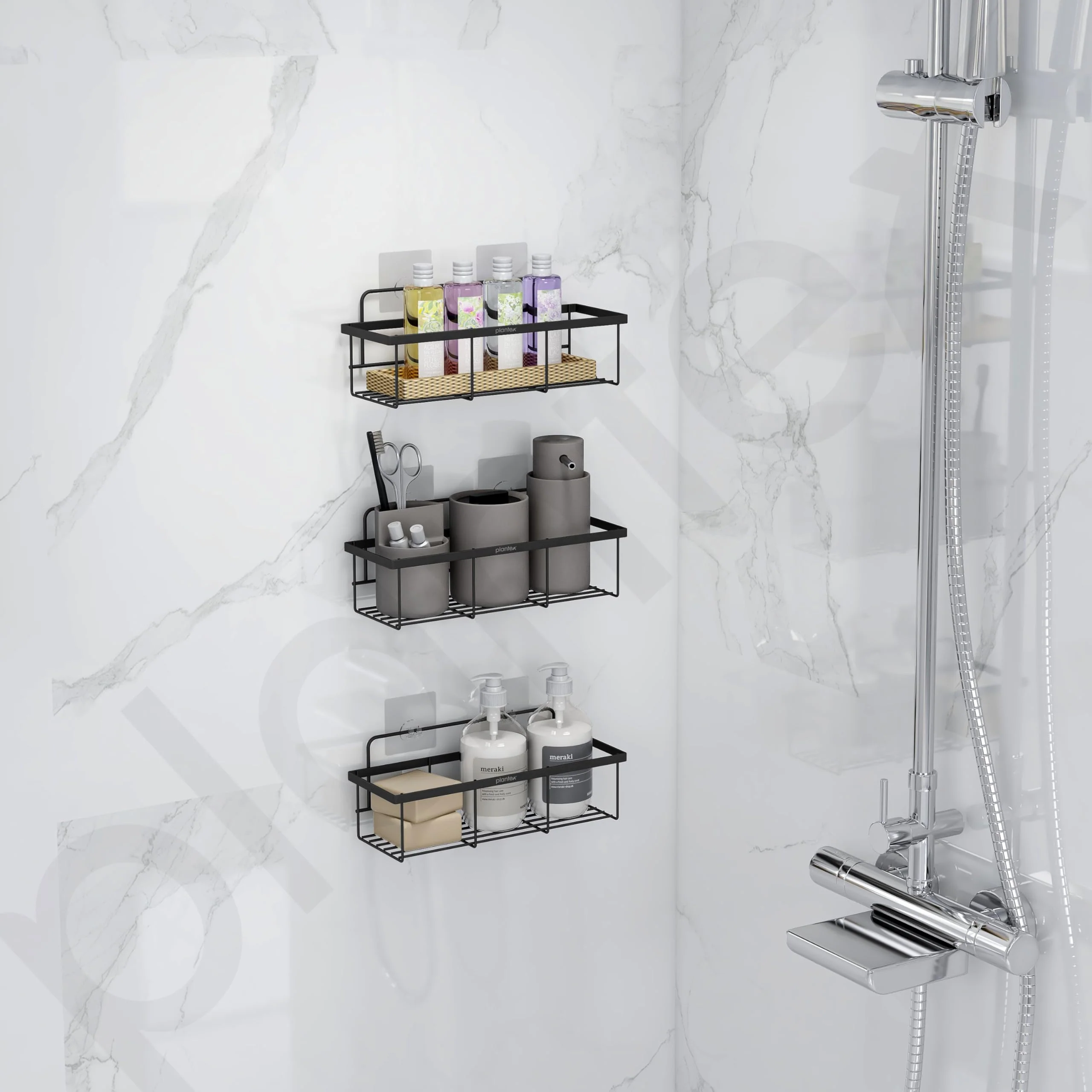 Plantex Bathroom Organiser Without Drill/Self Adhesive Bathroom Shelf/Washroom Organizer - GI Steel, Powder Coated (Pack of 3) - Image 2