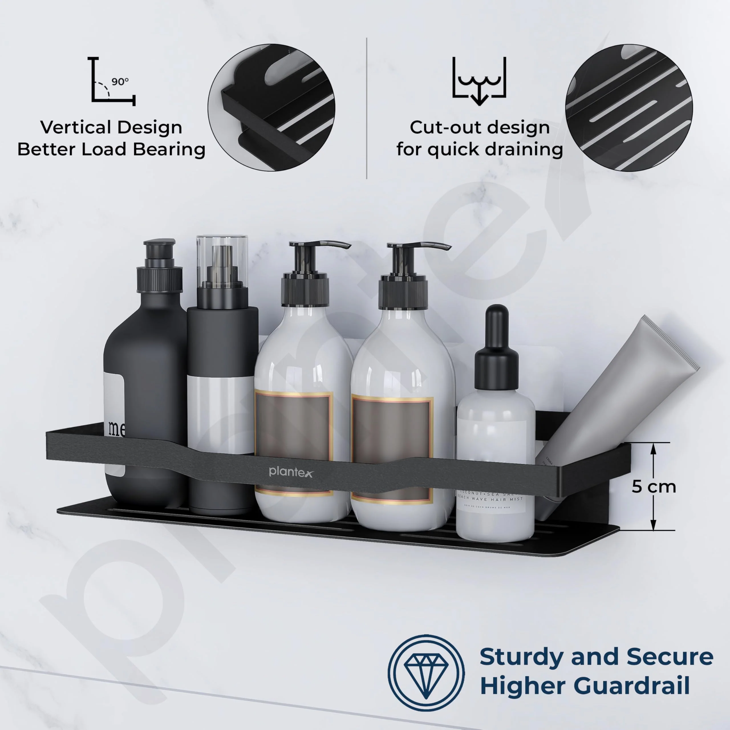 Plantex Bathroom Organiser Without Drill/Stainless Steel Bathroom Combo/Self Adhesive Soap Holder - Pack of 4 (Black,12 x 4 Inch) - Image 7