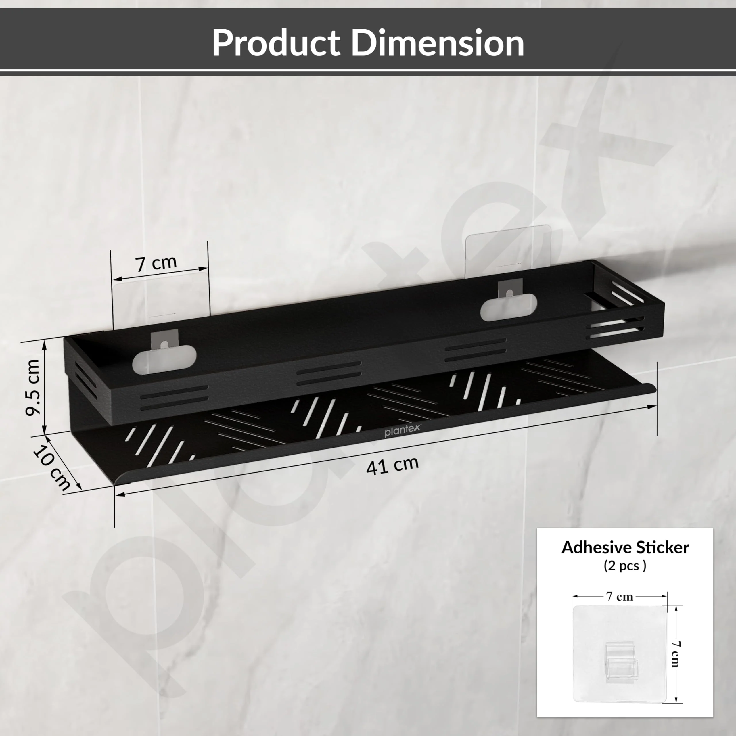 Plantex Bathroom Organiser Without Drill/Stainless Steel Self Adhesive Shelf for Bathroom/Wall Shelf for Kitchen/No Drill Shelves- Pack of 1 (16 x 4 Inch - Black) - Image 3