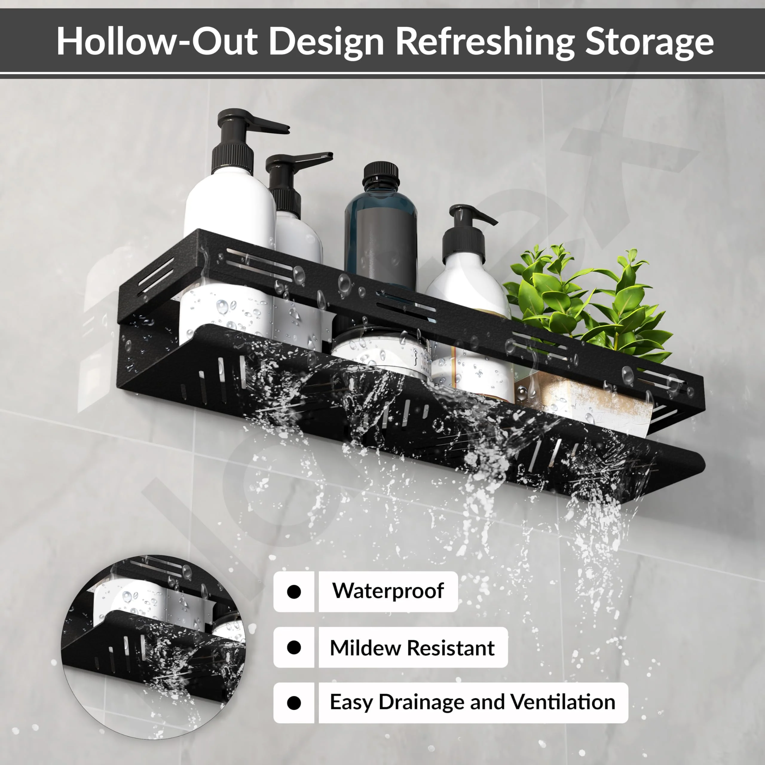 Plantex Bathroom Organiser Without Drill/Stainless Steel Self Adhesive Shelf for Bathroom/Wall Shelf for Kitchen/No Drill Shelves- Pack of 1 (16 x 4 Inch - Black) - Image 5