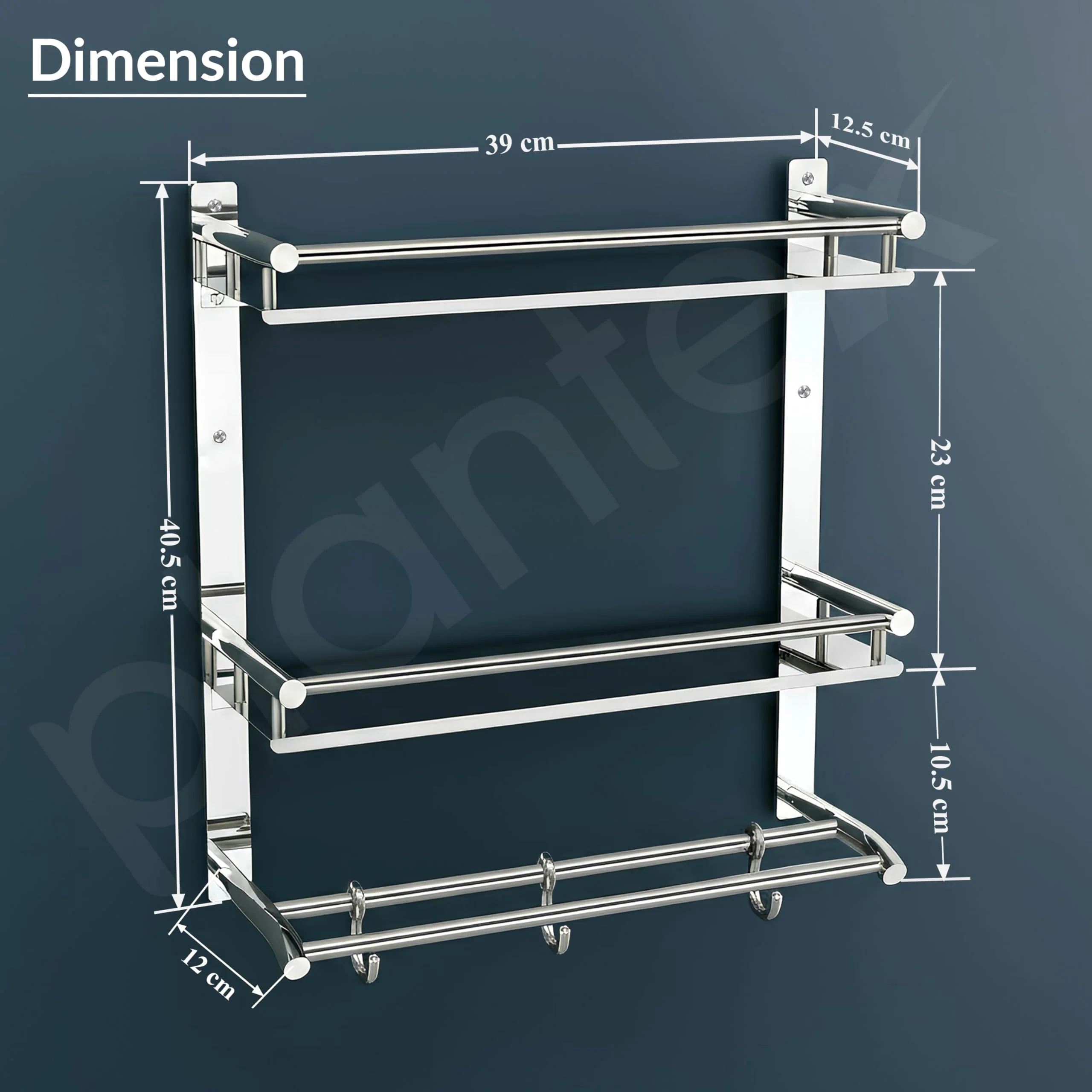 Plantex Bathroom Organizer with Drill/Stainless Steel Bathroom Rack Shelf with Towel Holder/Towel Rod and Hooks (3-Tier, Chrome) - Image 4