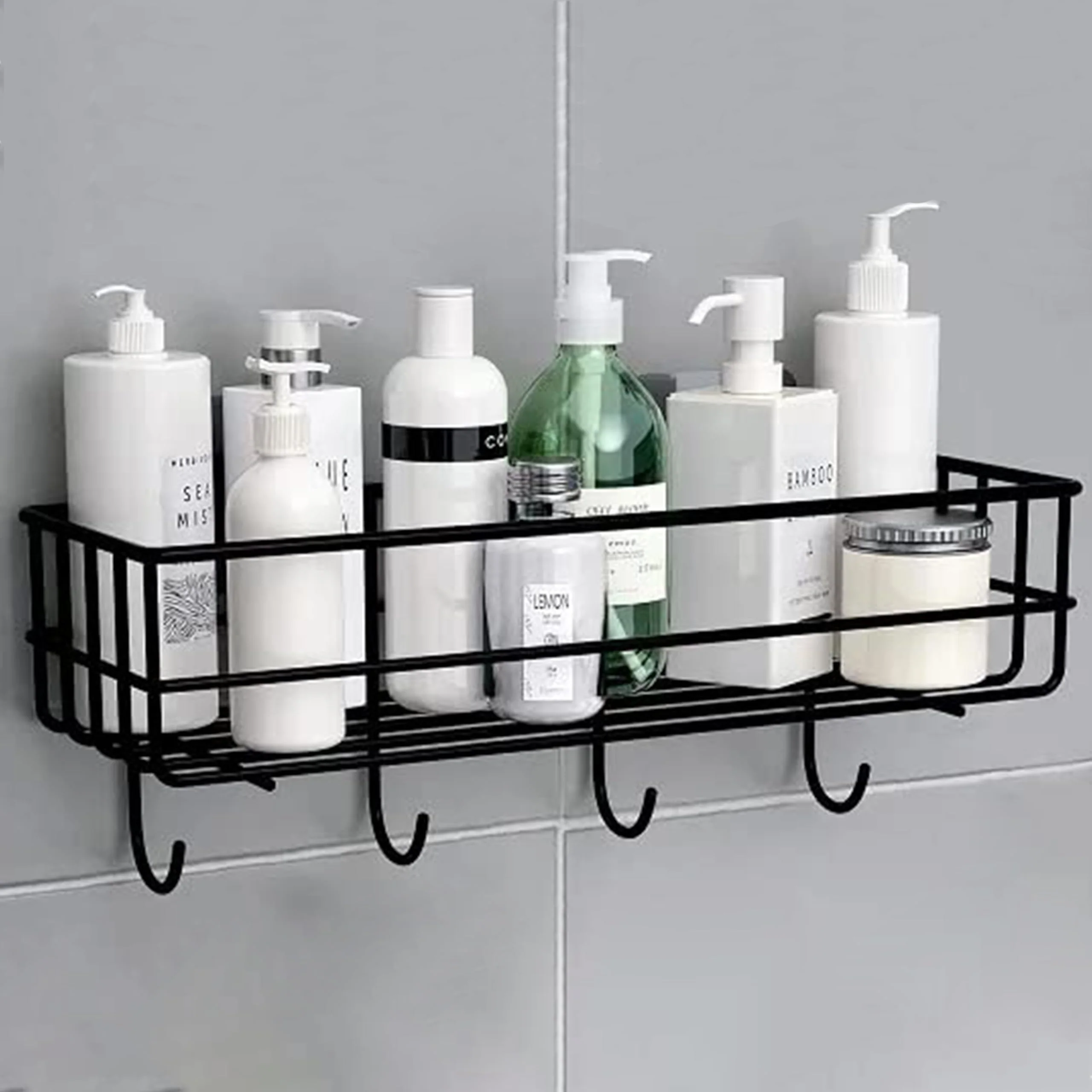 Plantex Bathroom Organizer Without Drill/GI Steel Self Adhesive Bathroom Shelf for Wall with Magic Stickers/Self Adhesive Kitchen Shelf with Hooks (Pack of 4) - Image 6
