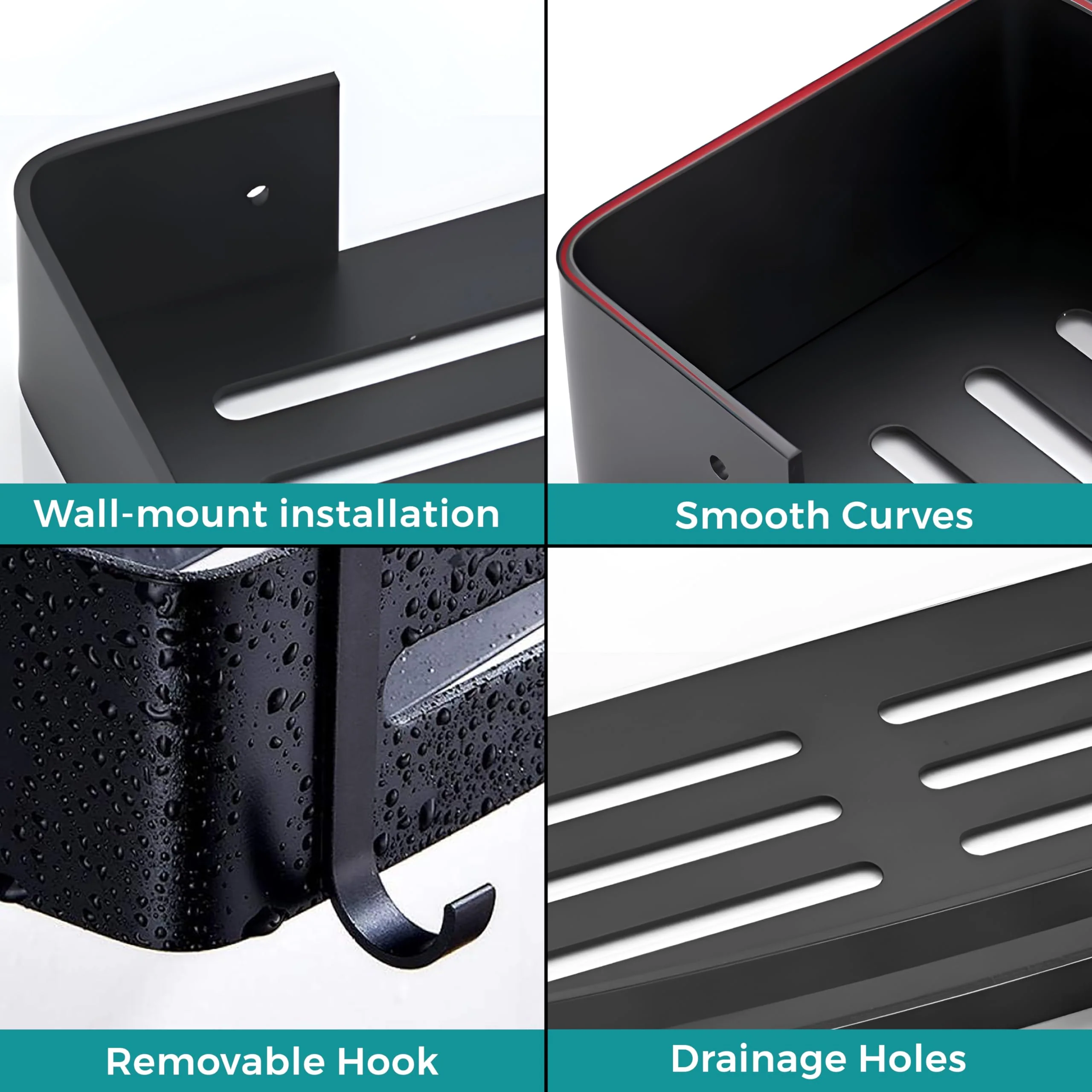 Plantex Bathroom Shelf for Wall/Space Aluminium Wall Mounted Shelf for Bathroom with Removable Hooks/Floating Shelf/Bathroom Organiser - 12x5 inches, Black (Pack of 1) - Image 4