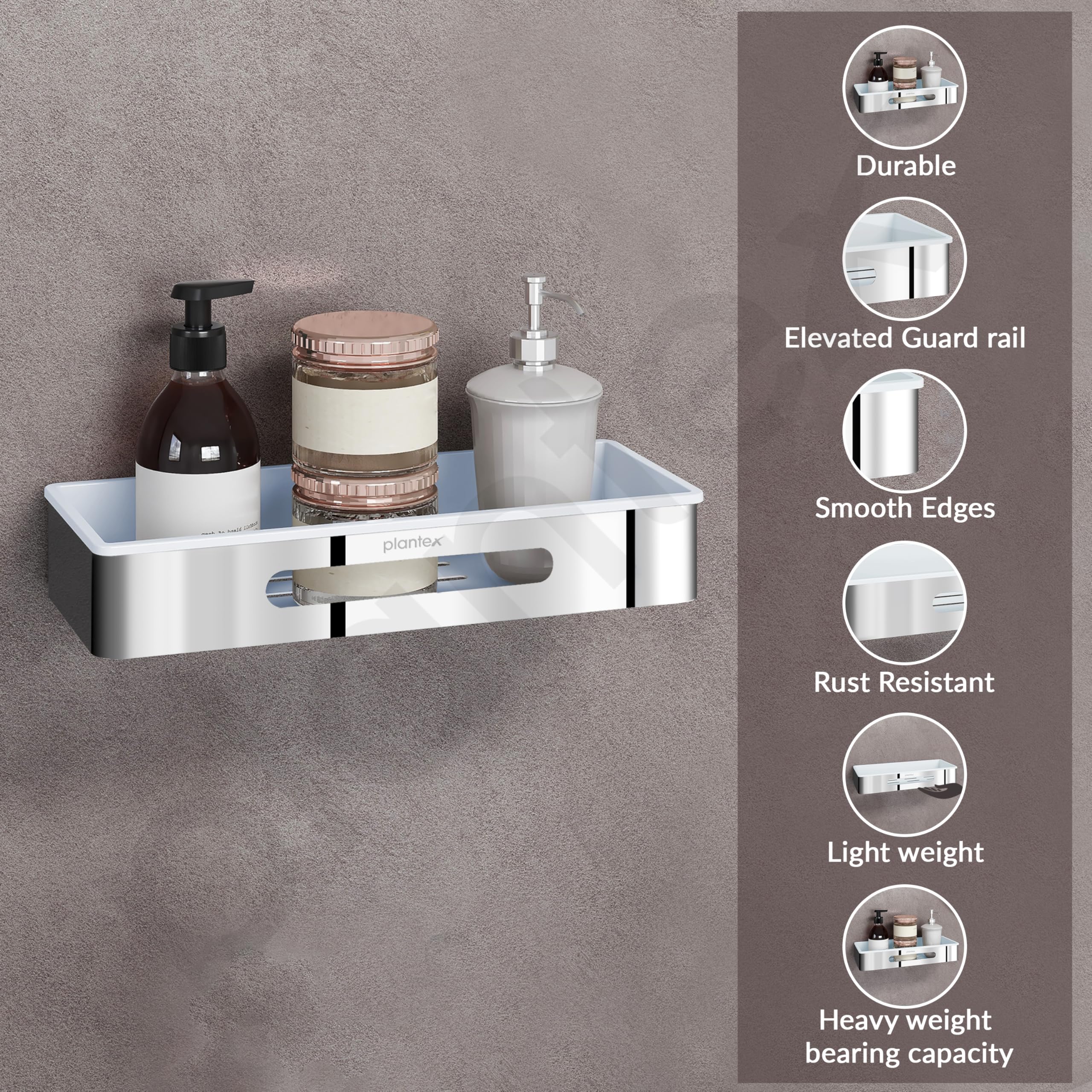 Plantex Bathroom Shelf Rack/ABS & Stainless Steel Shelf for Bathroom Rack/Bathroom Organiser/Kitchen Shelves -(14x5 inches, Chrome) - Image 2