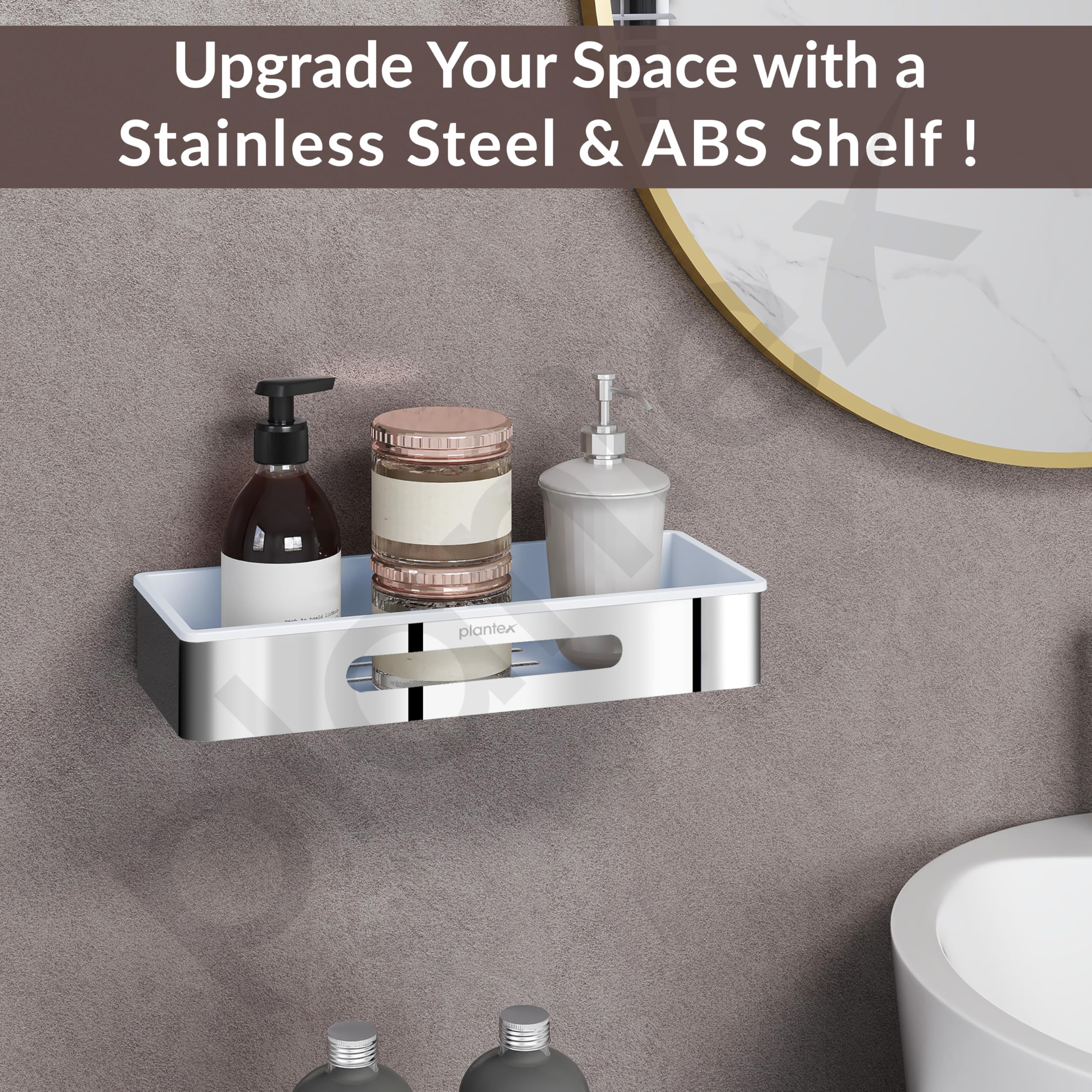 Plantex Bathroom Shelf Rack/ABS & Stainless Steel Shelf for Bathroom Rack/Bathroom Organiser/Kitchen Shelves -(14x5 inches, Chrome) - Image 4