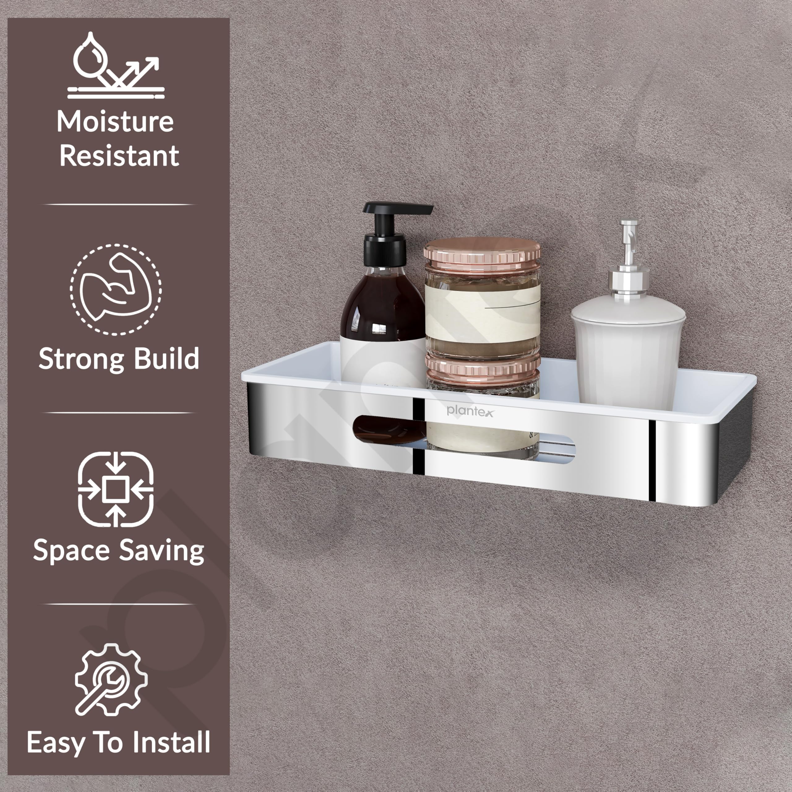 Plantex Bathroom Shelf Rack/ABS & Stainless Steel Shelf for Bathroom Rack/Bathroom Organiser/Kitchen Shelves -(14x5 inches, Chrome) - Image 6