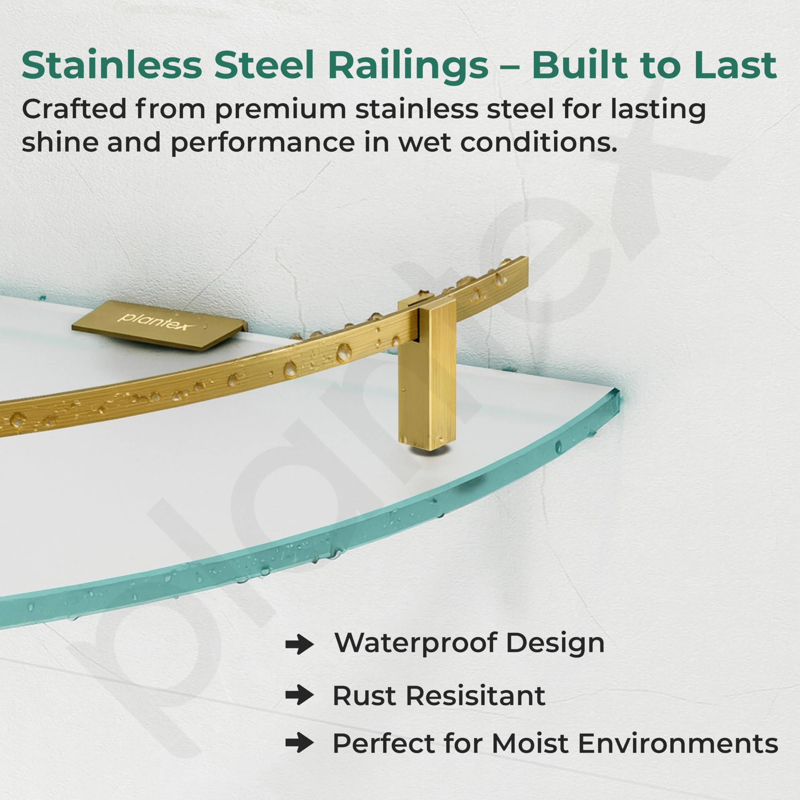 Plantex Bathroom Side Corner Glass Shelf/Kitchen Glass Corner Shelf/Living Room Wall Mount Shelf with Brass Antique Railings and Brackets (9x9 Inches, Pack of 2 - Frosted) - Image 2