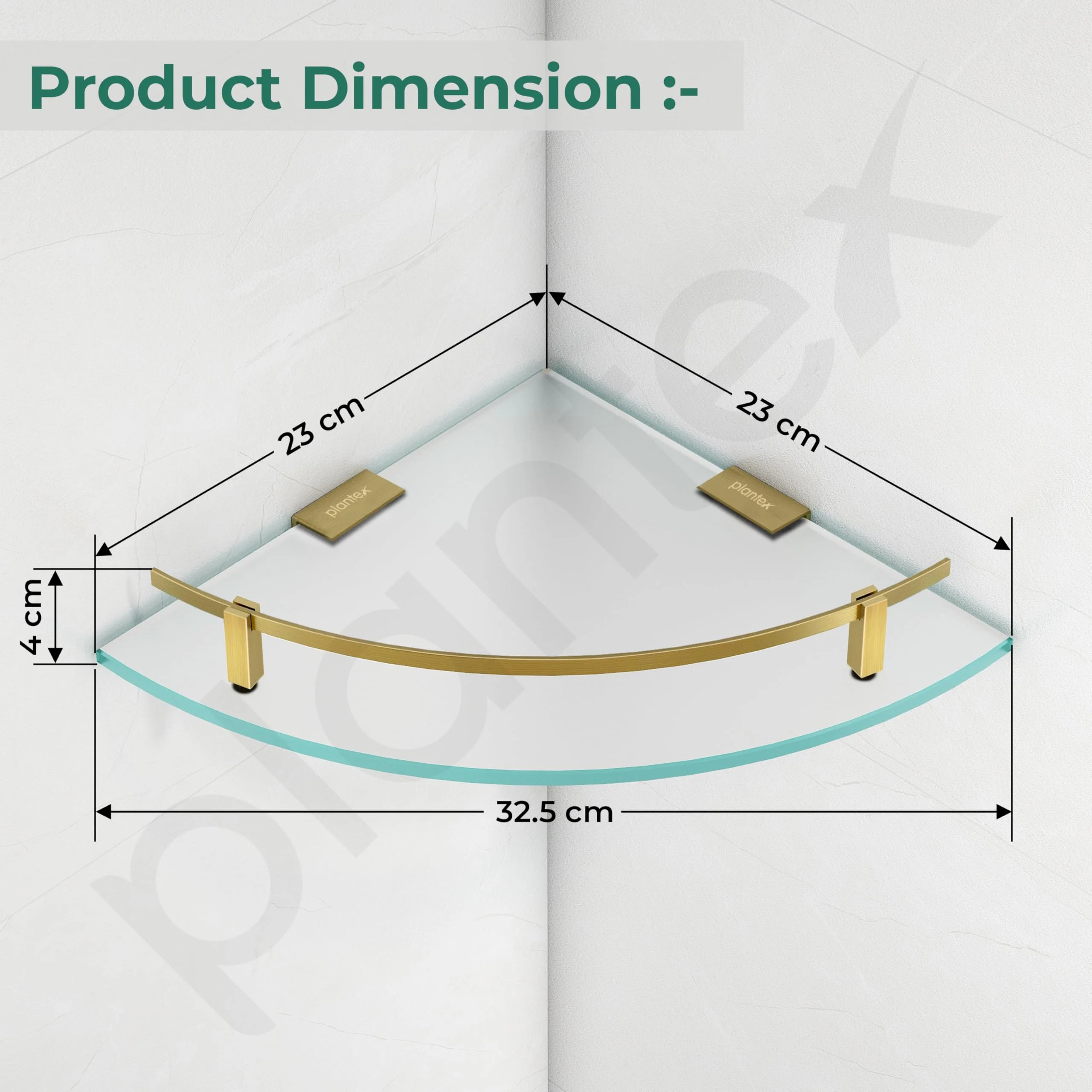 Plantex Bathroom Side Corner Glass Shelf/Kitchen Glass Corner Shelf/Living Room Wall Mount Shelf with Brass Antique Railings and Brackets (9x9 Inches, Pack of 2 - Frosted) - Image 3
