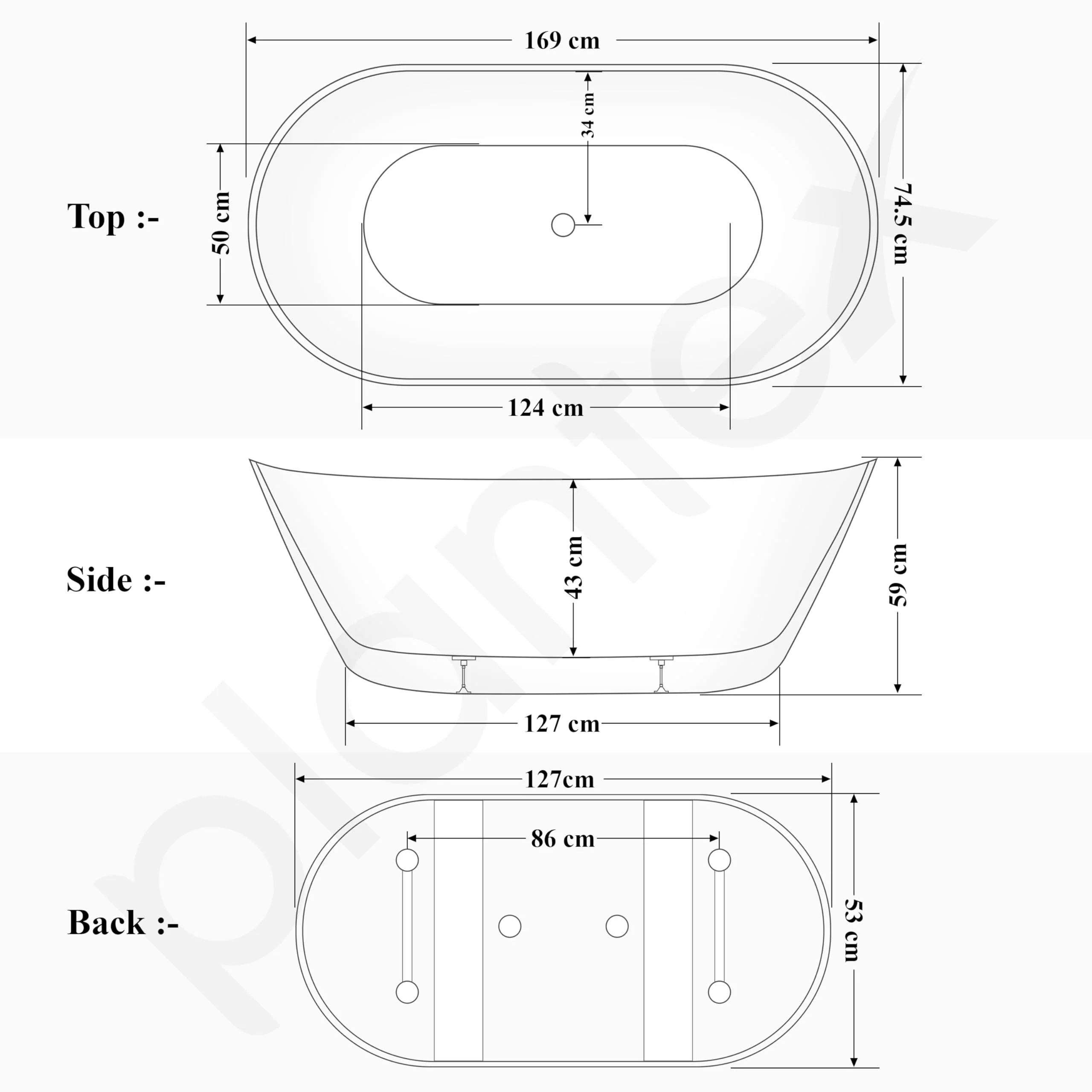 Plantex Bathtub For Bathroom/Freestanding Bath tub for Adults/Deep Soaker Bathtub with Overflow, Popup and Drain Pipe (BSM-203-Black & White-1700mm) - Image 3