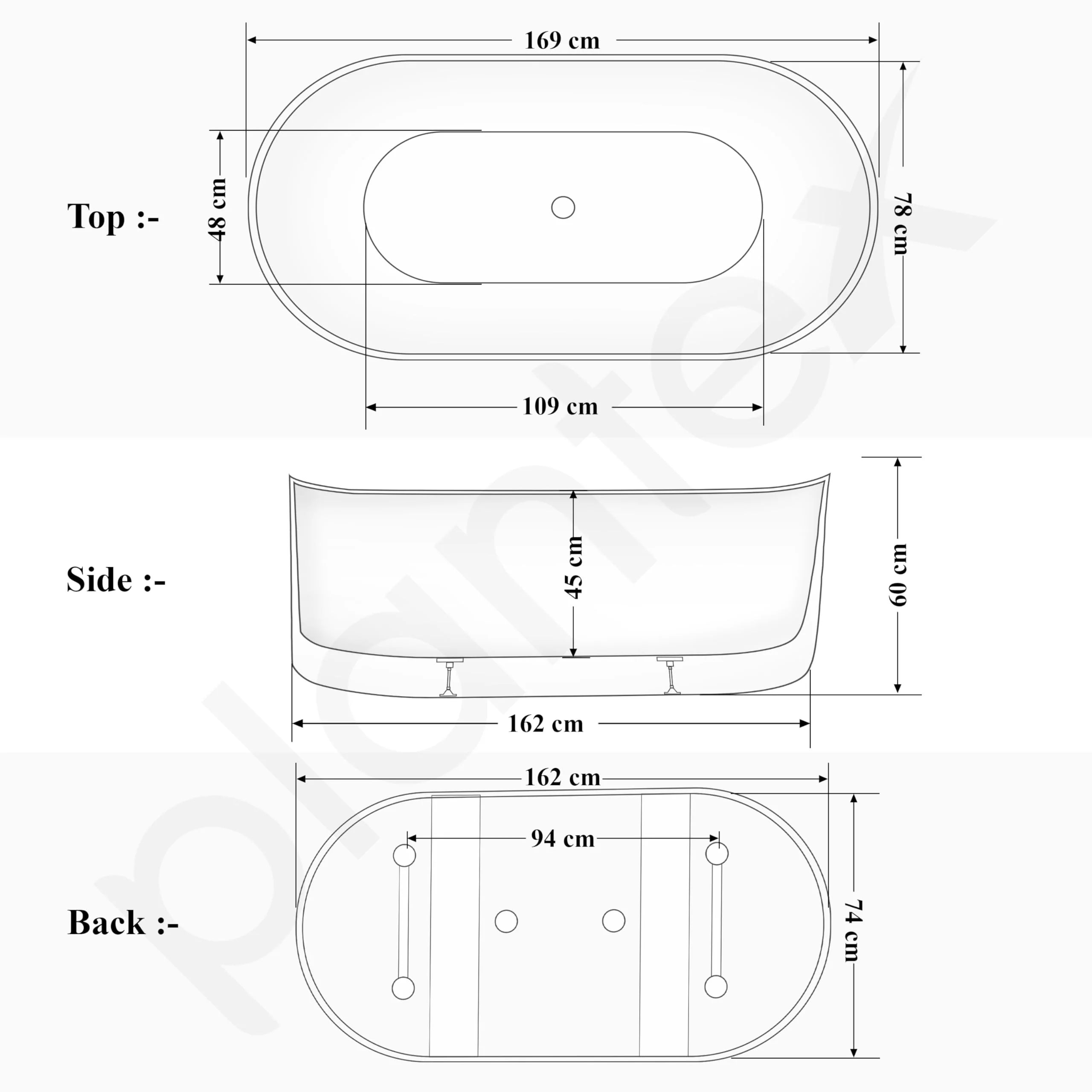 Plantex Bathtub For Bathroom/Freestanding Bath tub for Adults/Deep Soaker Bathtub with Overflow, Popup and Drain Pipe (BSM-203S-White-1700mm) - Image 3