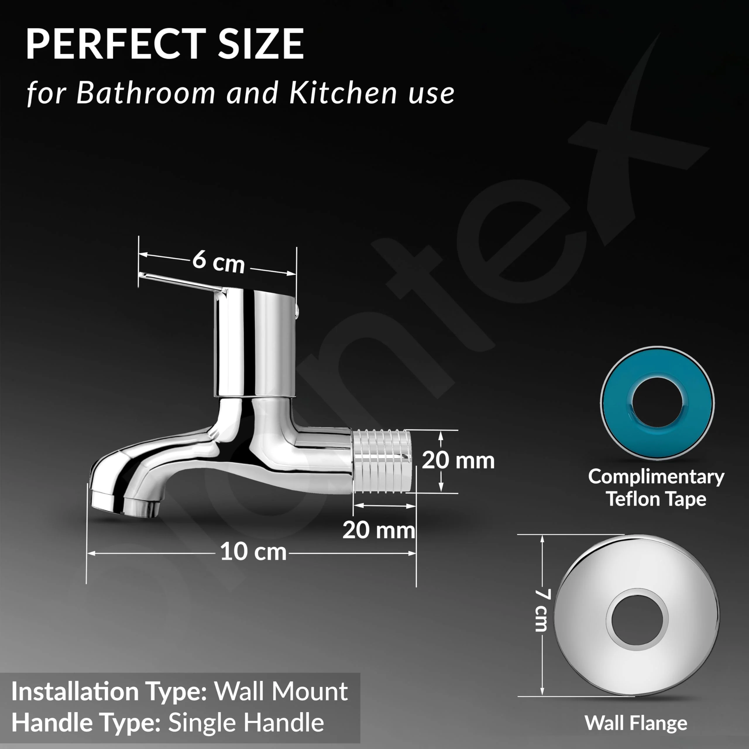 Plantex Bib Cock Tap for Bathroom/Short Body Taps/Wall Mount Tap for Wash Basin with Teflon Tape & Wall Flange - Pack of 1 (Rio, Chrome) - Image 4