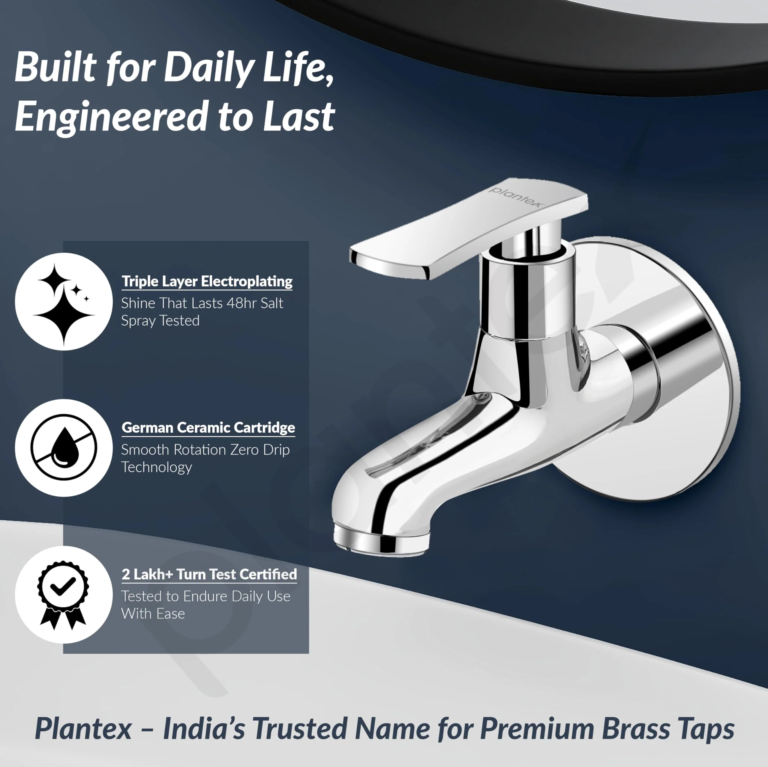 Plantex Bib Cock Water Tap for Bathroom with Water Saving Aerator/Wall Mount Tap for Wash Basin with Teflon Tape & Wall Flange, Chrome (3502, Chrome) - Image 3