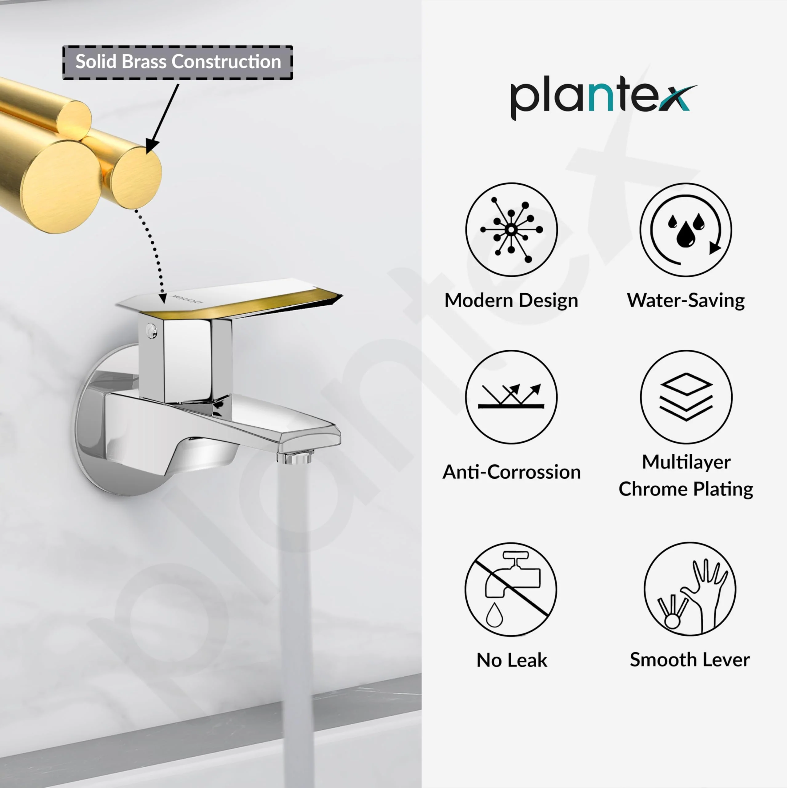 Plantex Bib Cock Water Tap for Bathroom with Water Saving Aerator/Wall Mount Tap for Wash Basin with Teflon Tape & Wall Flange, Chrome (Celesiya-1241) - Image 6