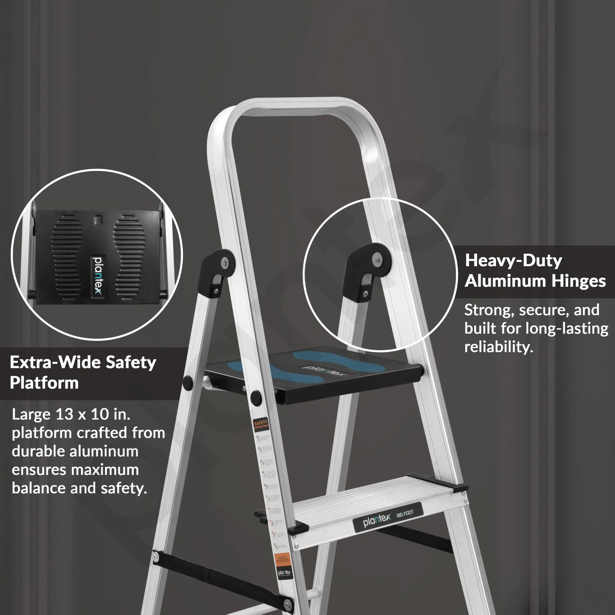 Plantex Big Foot 4 Step Ladder for Home/Fully Aluminium Folding Ladder/Wide Anti-Skid Steps (Black-Silver) - Image 4