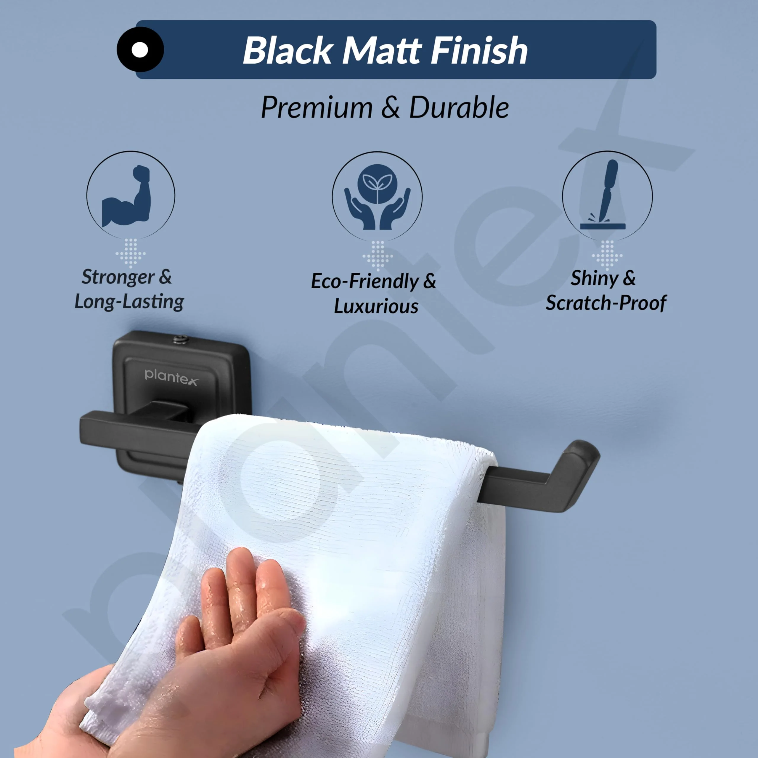 Plantex Black Towel Hanger for washbasin/Napkin Holder for Kitchen/Hand Towel Hanger/Bathroom Accessories -304 Grade Stainless Steel, Decan (Black) - Image 3