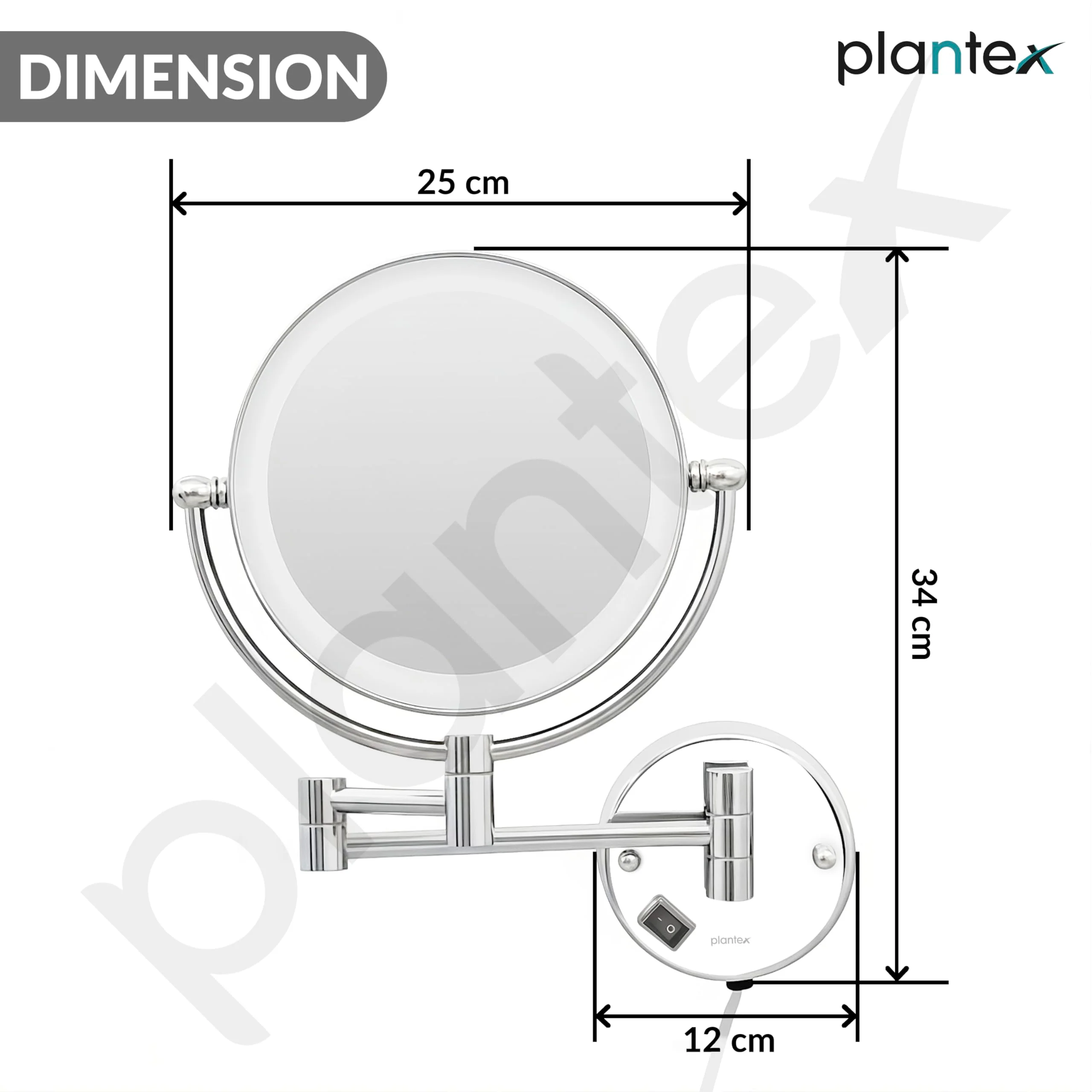 Plantex Brass and 304 Stainless-Steel Magnifying Mirror with LED/Makeup Mirror with Light/Zoom Mirror- 5x/1x Magnification (8 Inch-Chrome/Wall Mount) - Image 5
