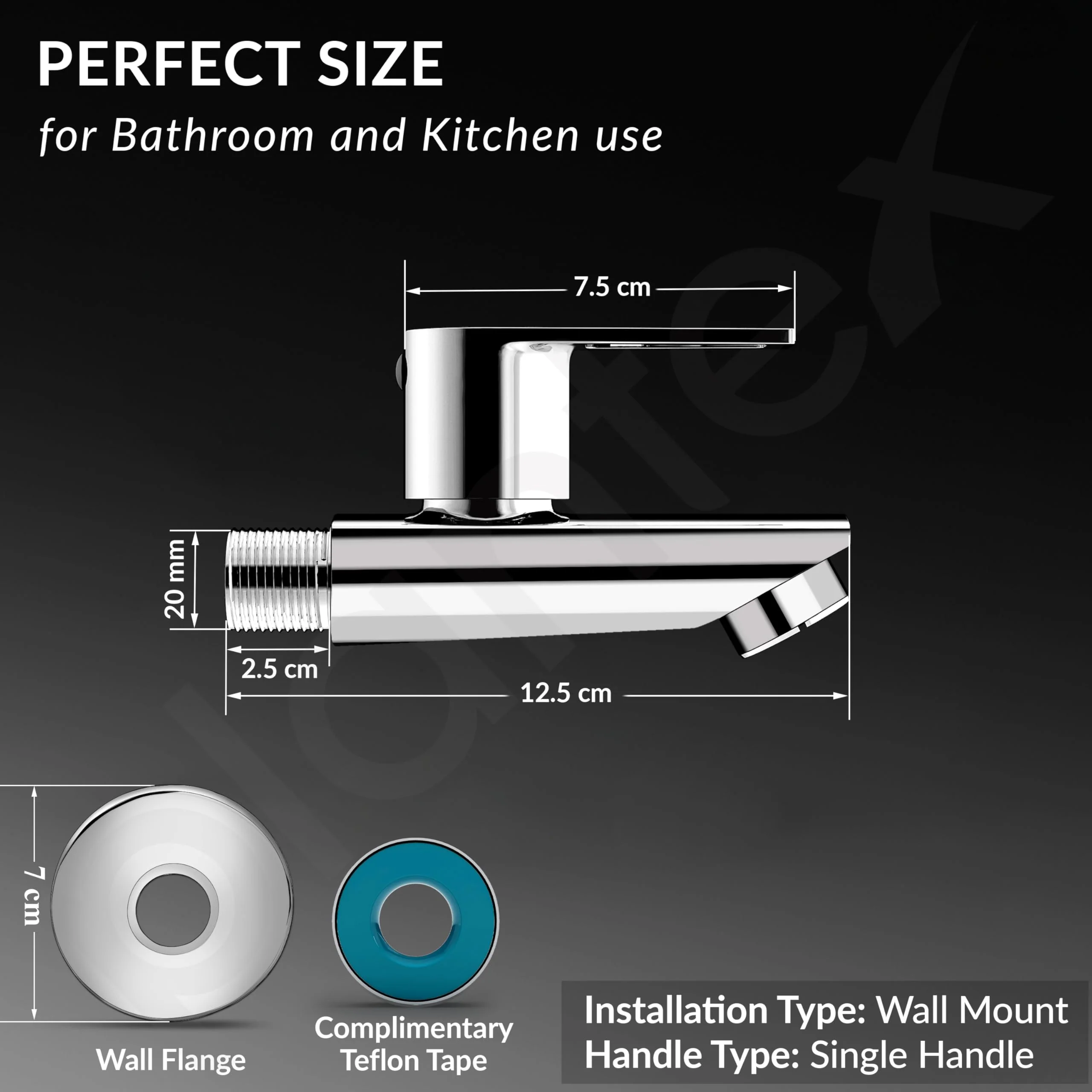 Plantex Brass Bib Cock Water Tap for Bathroom with Water Saving Aerator/Wall Mount Tap for Wash Basin with Teflon Tape & Wall Flange, Chrome (3202, Chrome) - Image 5
