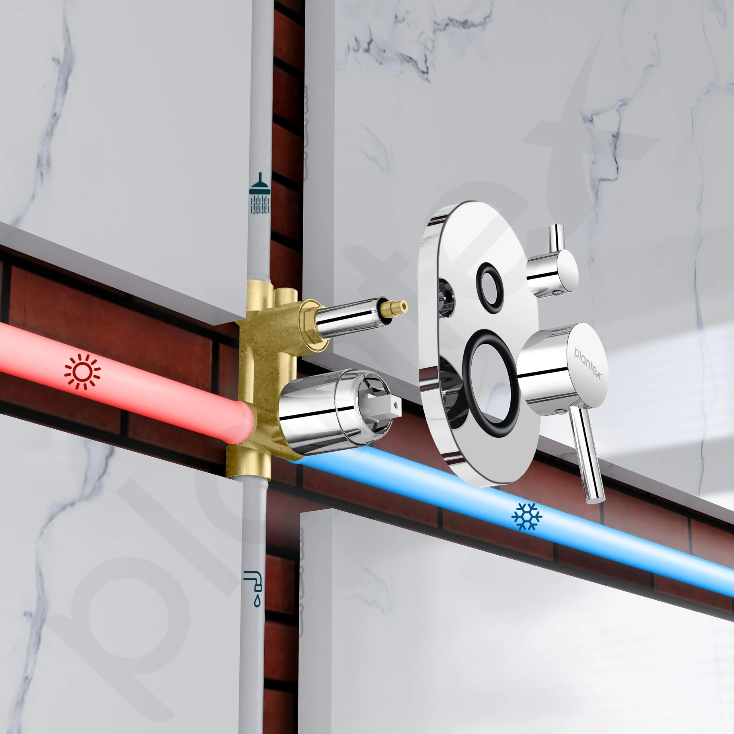Plantex Brass Diverter Set for Bathroom/Concealed Body High Flow Diverter Full Set with Exposed Part Kit/Bathroom Shower System - (Chrome) - Image 5