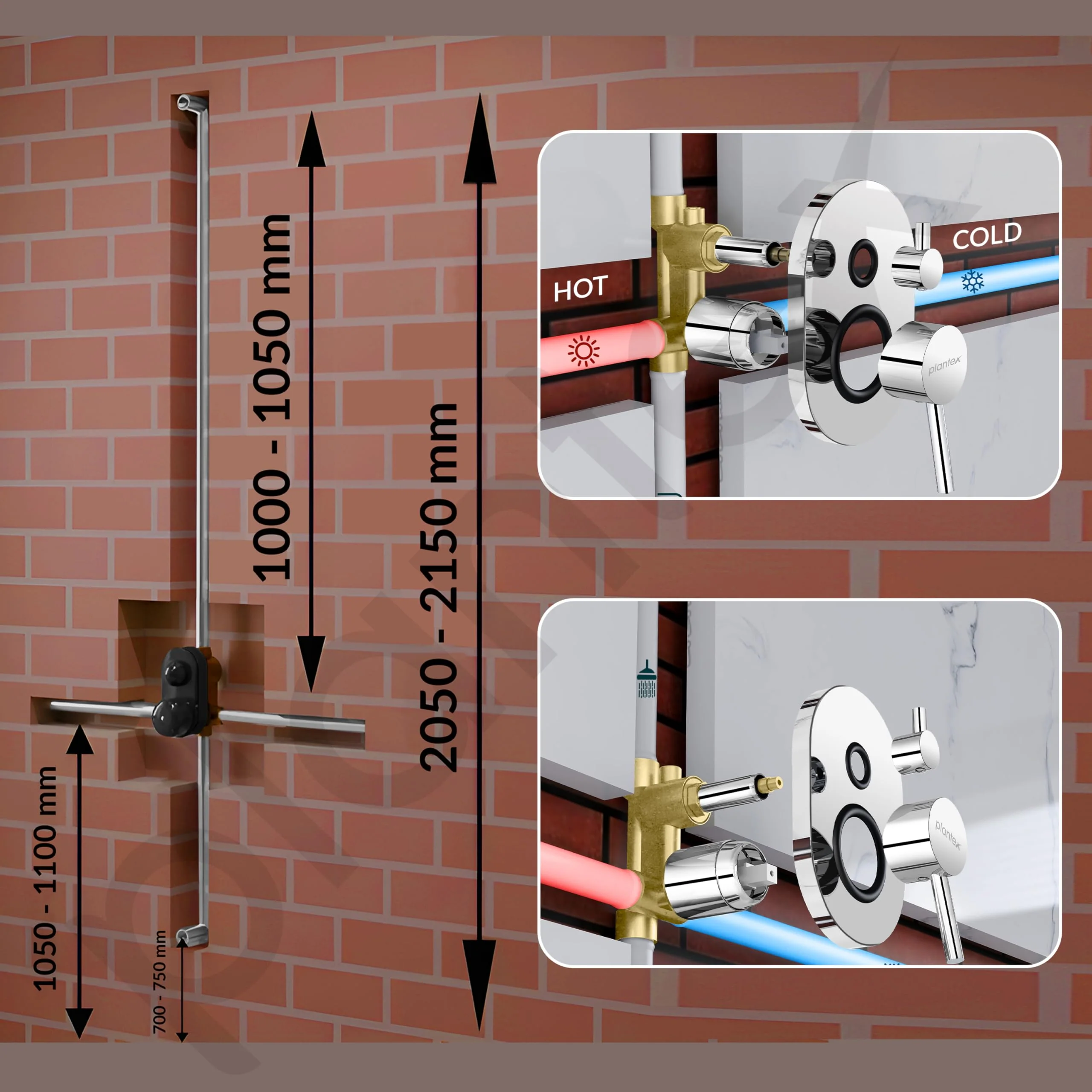 Plantex Brass Diverter Set for Bathroom/Concealed Body High Flow Diverter Full Set with Exposed Part Kit/Bathroom Shower System - (Chrome) - Image 6