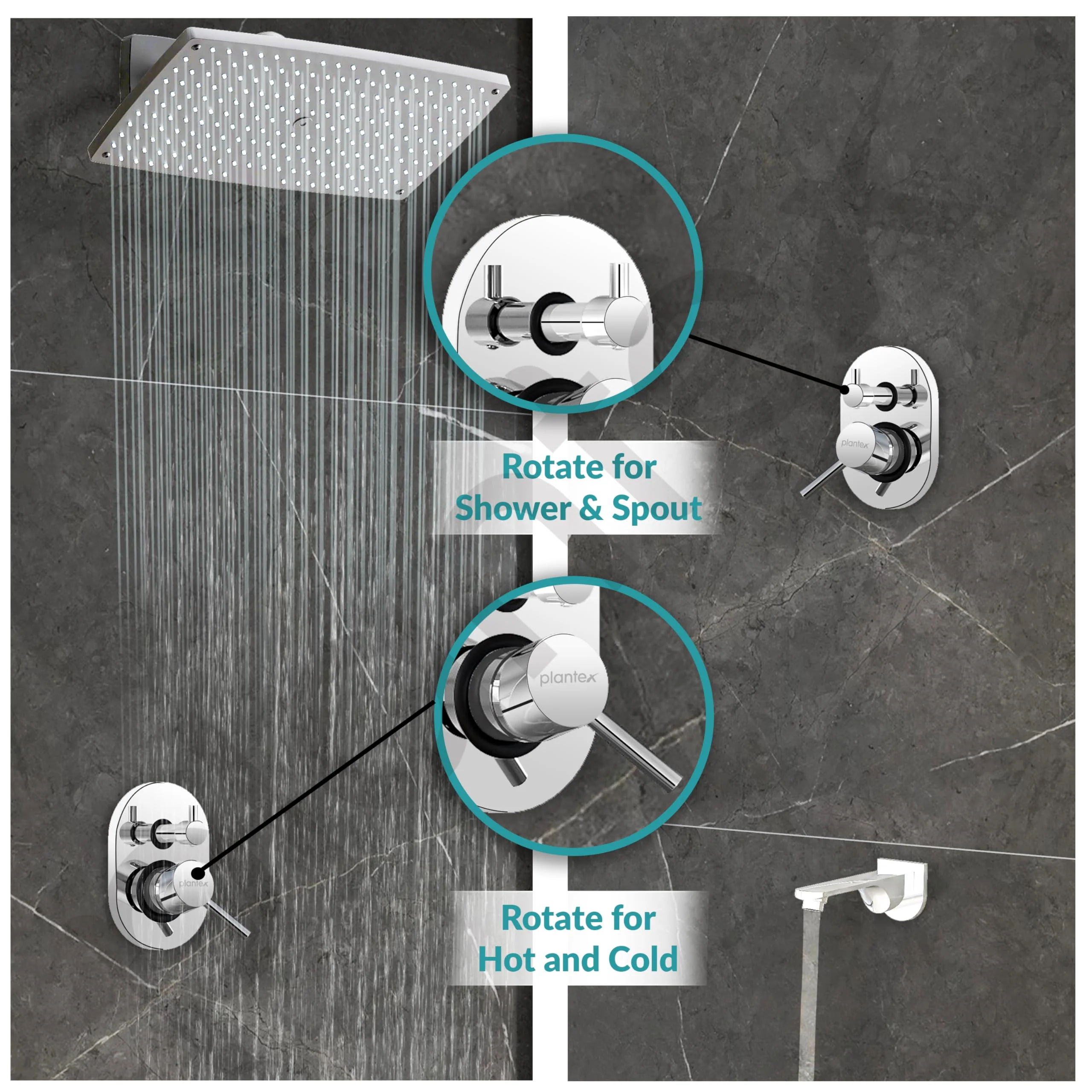 Plantex Brass Diverter Set for Bathroom/Concealed Body High Flow Diverter Full Set with Exposed Part Kit/Bathroom Shower System - (Chrome) - Image 7