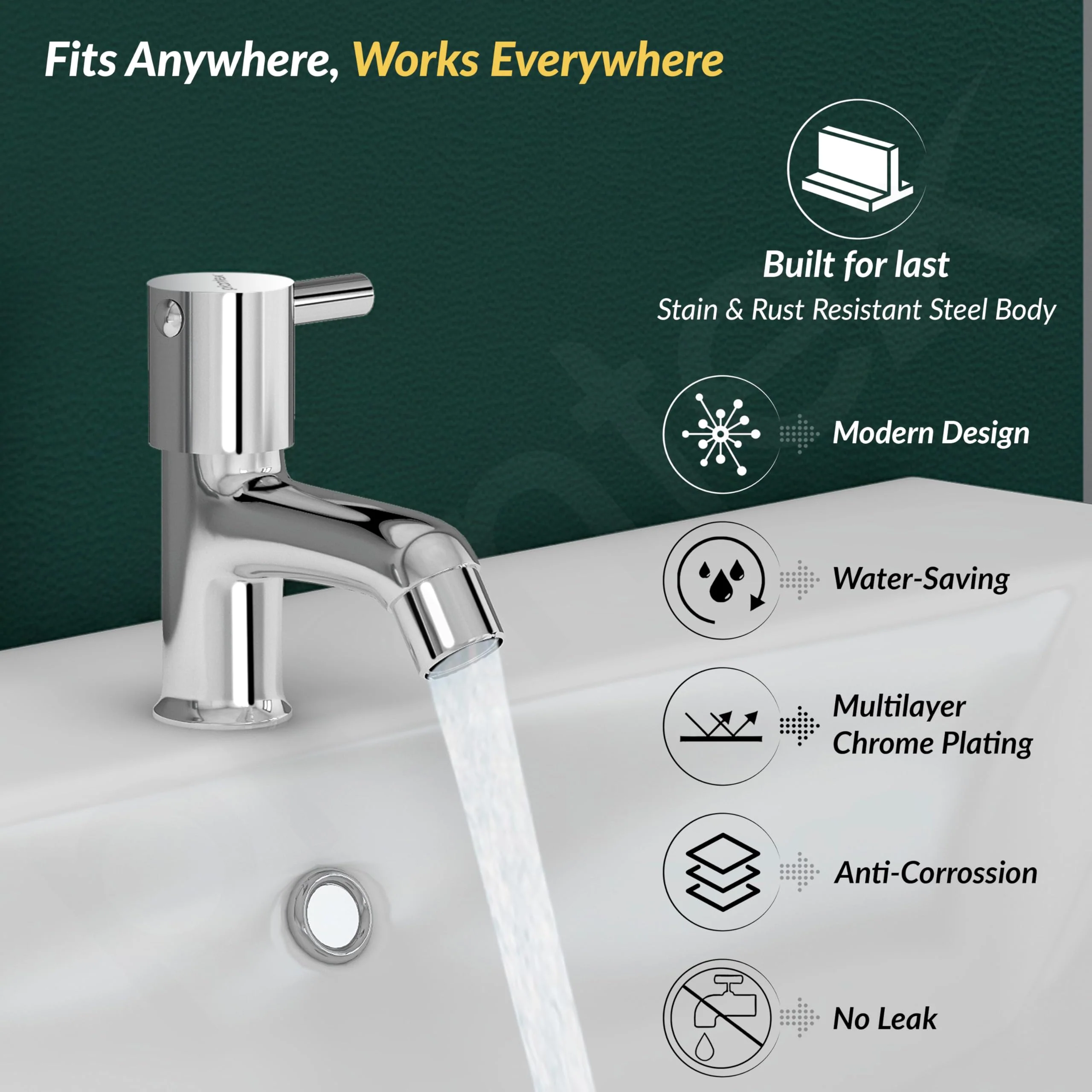 Plantex Brass Spindle Pillar Tap for Wash Basin with Water Saving Aerator/Tabletop Wash Basin tap/Bathroom Tap-(MKS-1273-Chrome) - Image 2