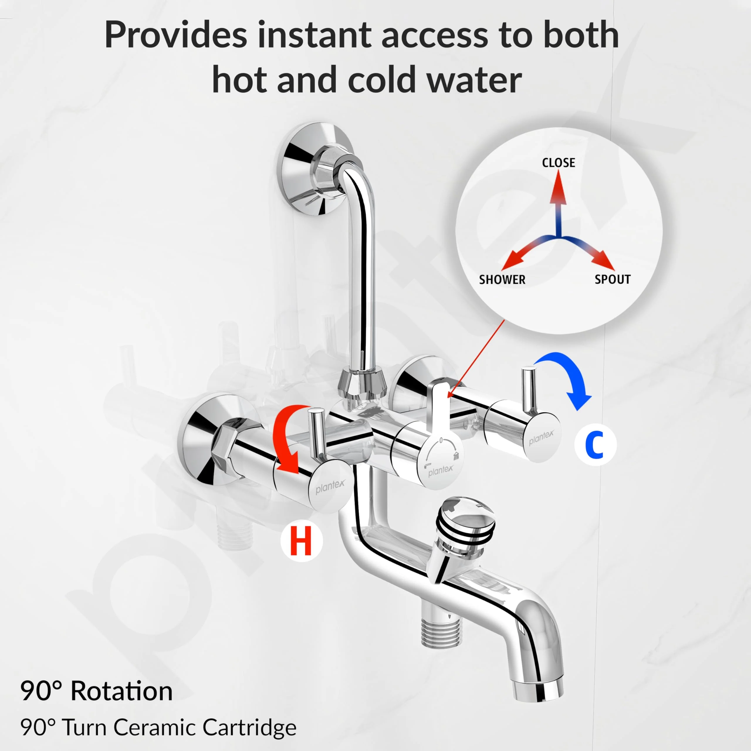 Plantex Brass Wall Mixer for Bathroom 3 in 1/L-Bend Connector for Overhead Shower/Hand Shower/Spout Mixer Tap/Mixture Tap for Bathroom with 7-Year Manufacturer's Warranty-(Ico-919-Chrome) - Image 5
