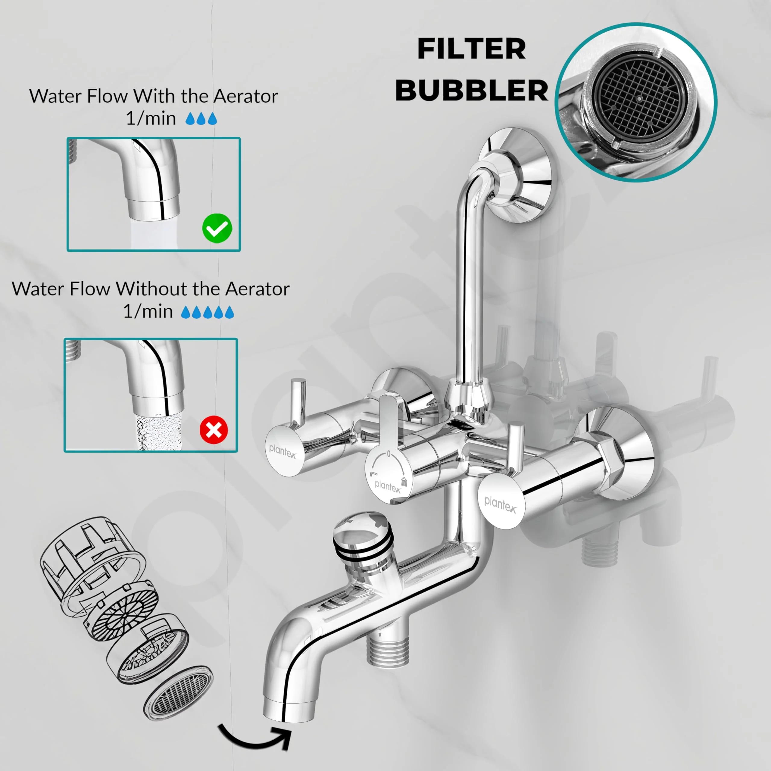 Plantex Brass Wall Mixer for Bathroom 3 in 1/L-Bend Connector for Overhead Shower/Hand Shower/Spout Mixer Tap/Mixture Tap for Bathroom with 7-Year Manufacturer's Warranty-(Ico-919-Chrome) - Image 7