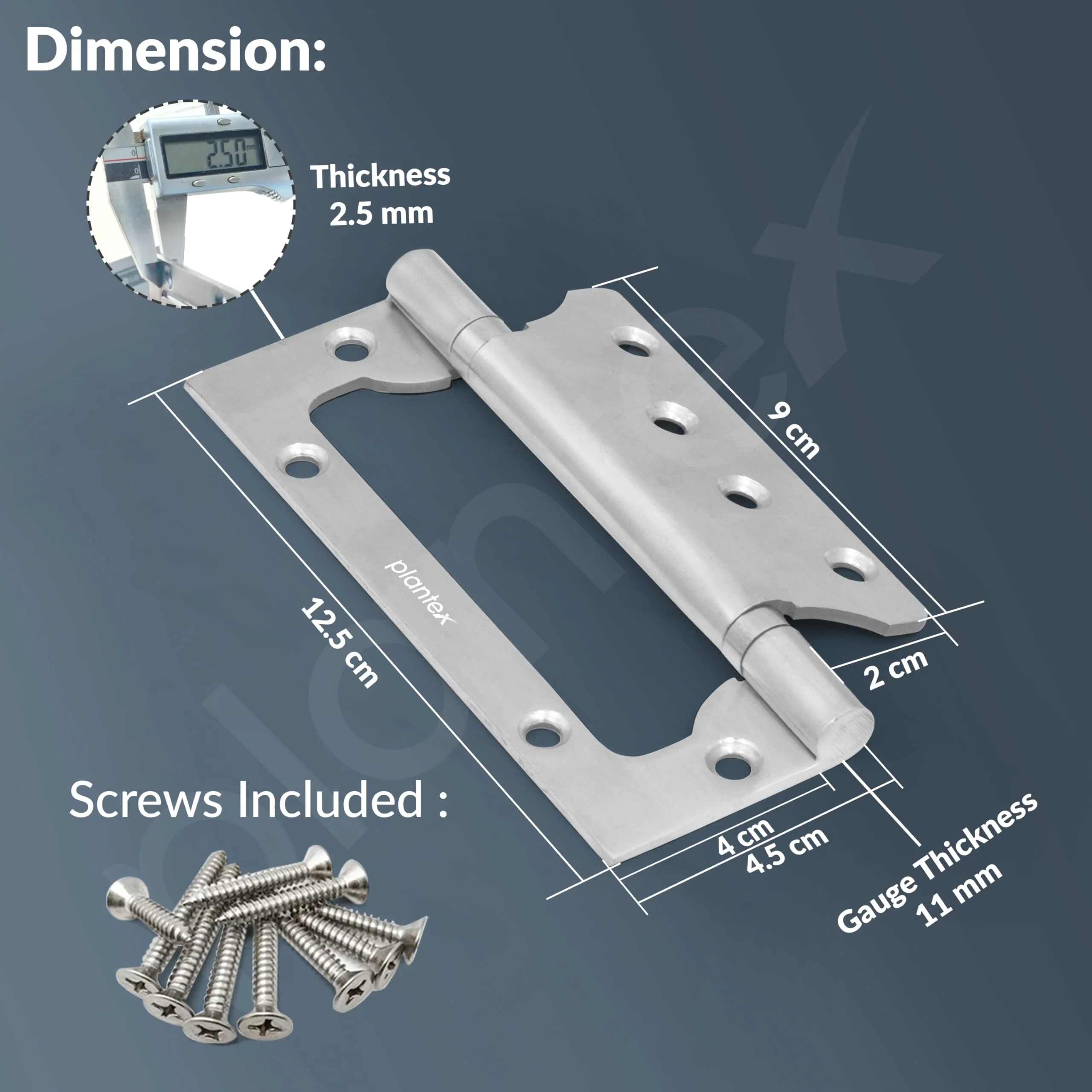 Plantex Butterfly Hinges for Door/Stainless Steel Door Hinges/Non-Mortise Hinges/5 Inch x 14 Gauge Hinges/2.5 mm Hinges for Home/Office/Hotel - Pack of 1 (Chrome) - Image 3