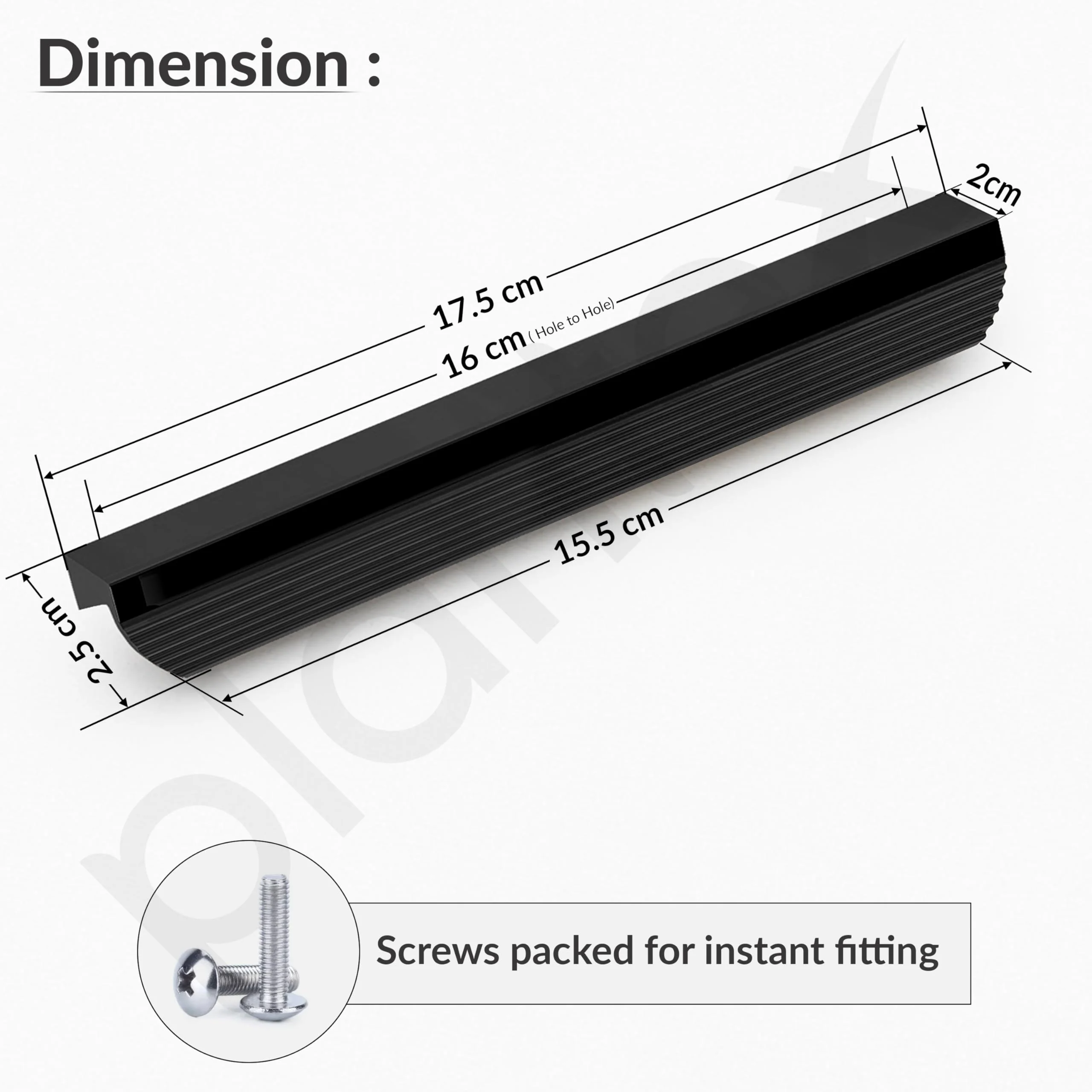 Plantex Cabinet Handle/160mm Handle for Drawers/Wardrobe/Kitchen Handle/Door Pull-Push Handle for Home/Office - Pack of 1 (Black) - Image 3