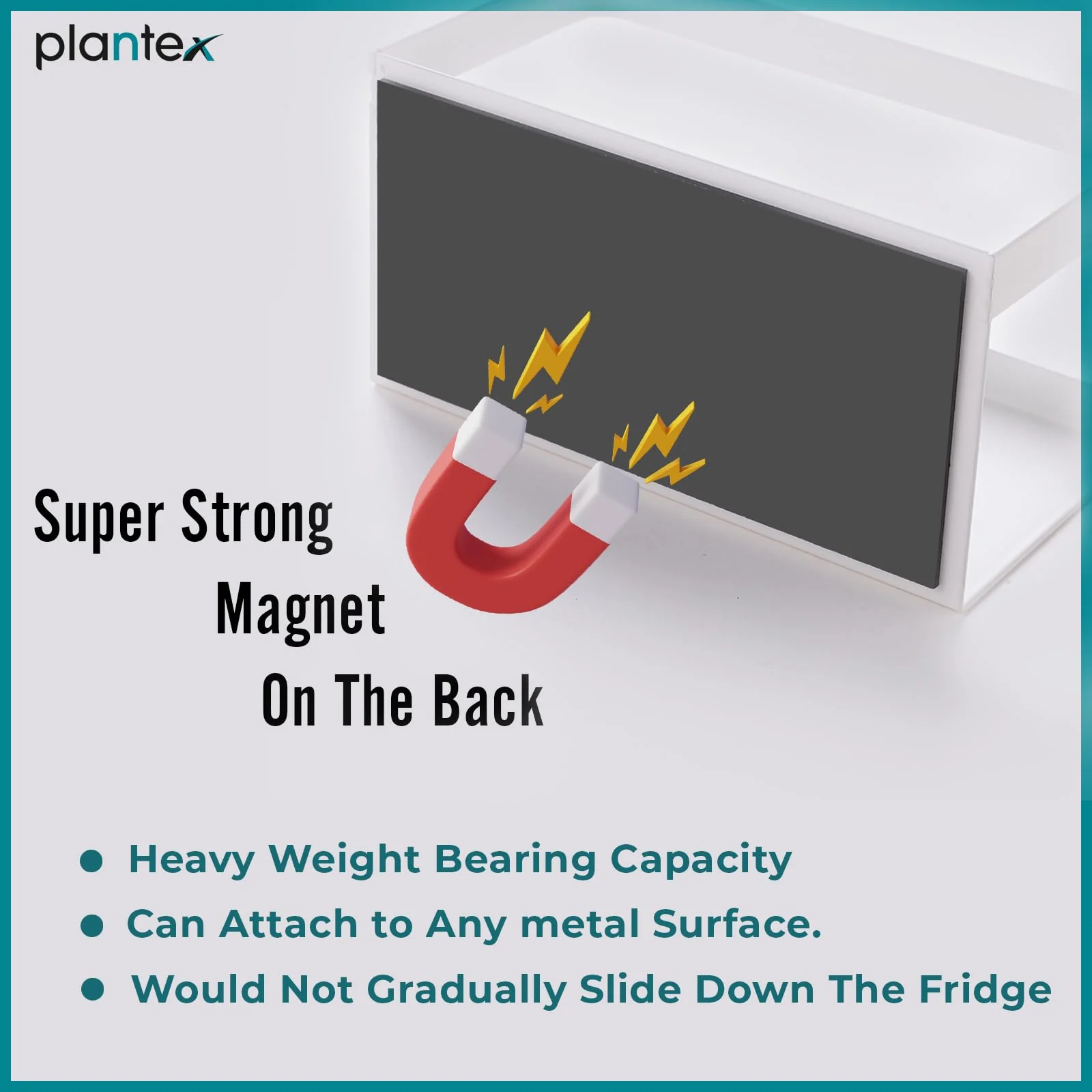 Plantex Carbon Steel Magnetic Shelf For Kitchen/Fridge Organizer Spice Rack/Shelf For Refrigerator - Wall Mount & Railing Mount, Floating Shelves (White) - Image 3