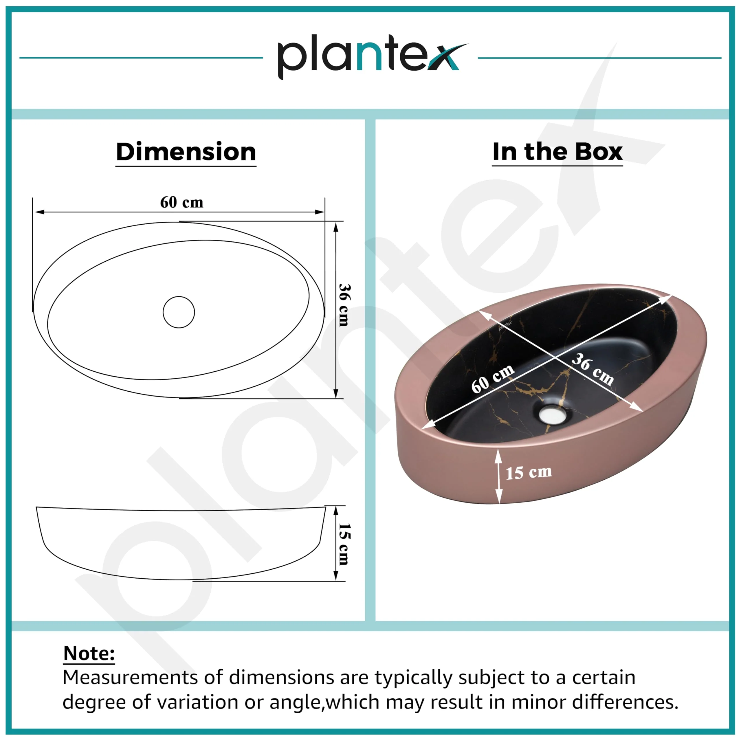 Plantex Ceramic Basin/Designer Washbasin for Bathroom/Oval Tabletop Wash Basin/Countertop Vessel Sink for Home/Office (Matt Brown & Black - 24 x 14 x 10 Inch) - Image 3