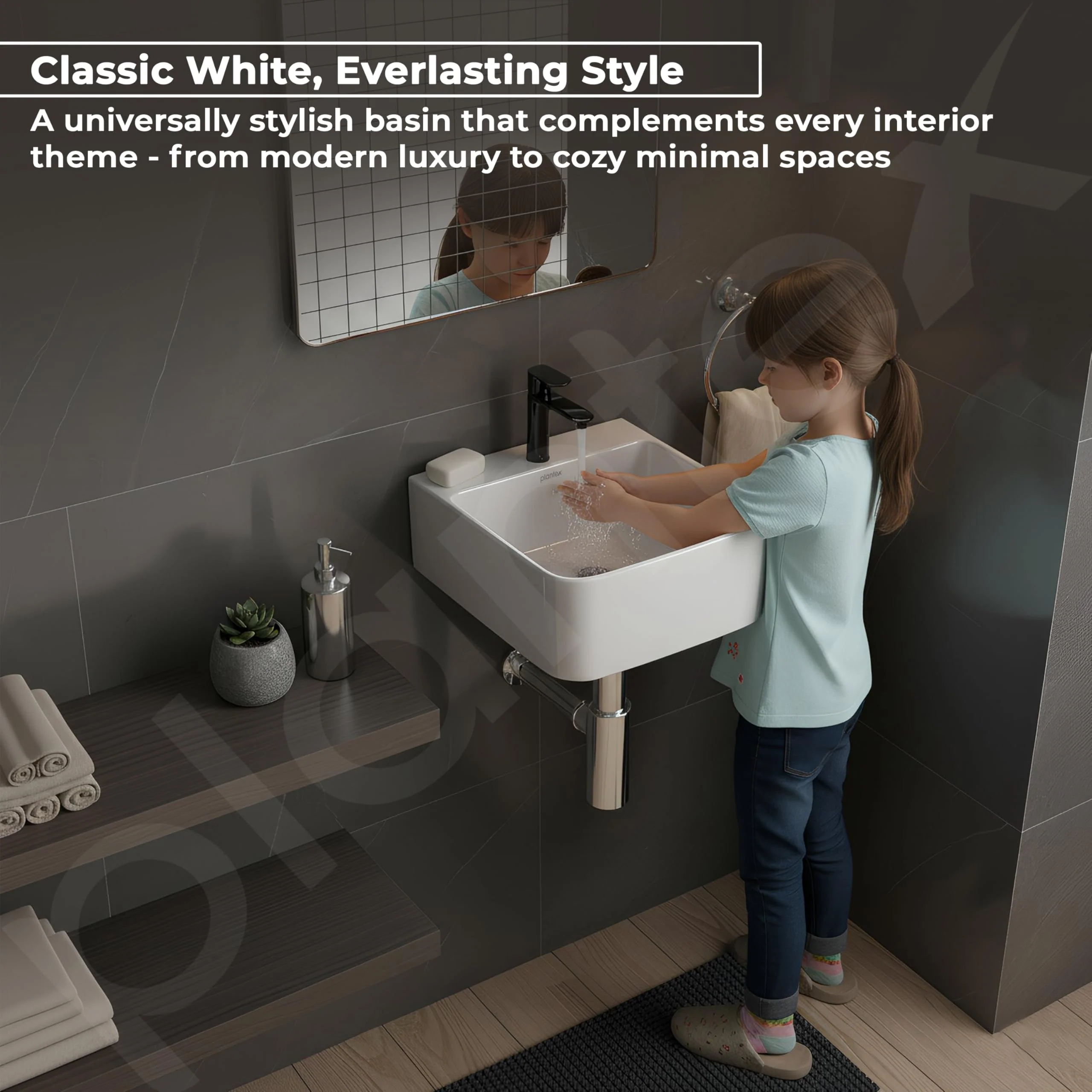 Plantex Ceramic Basin for Bathroom/One Piece Wash Basin for Bathroom with 10 Years Glaze Warranty by Plantex/Wall Mount Wash Basin for Home/Office/Hotels (White - 14 x 14 x 6 Inch) - Image 5