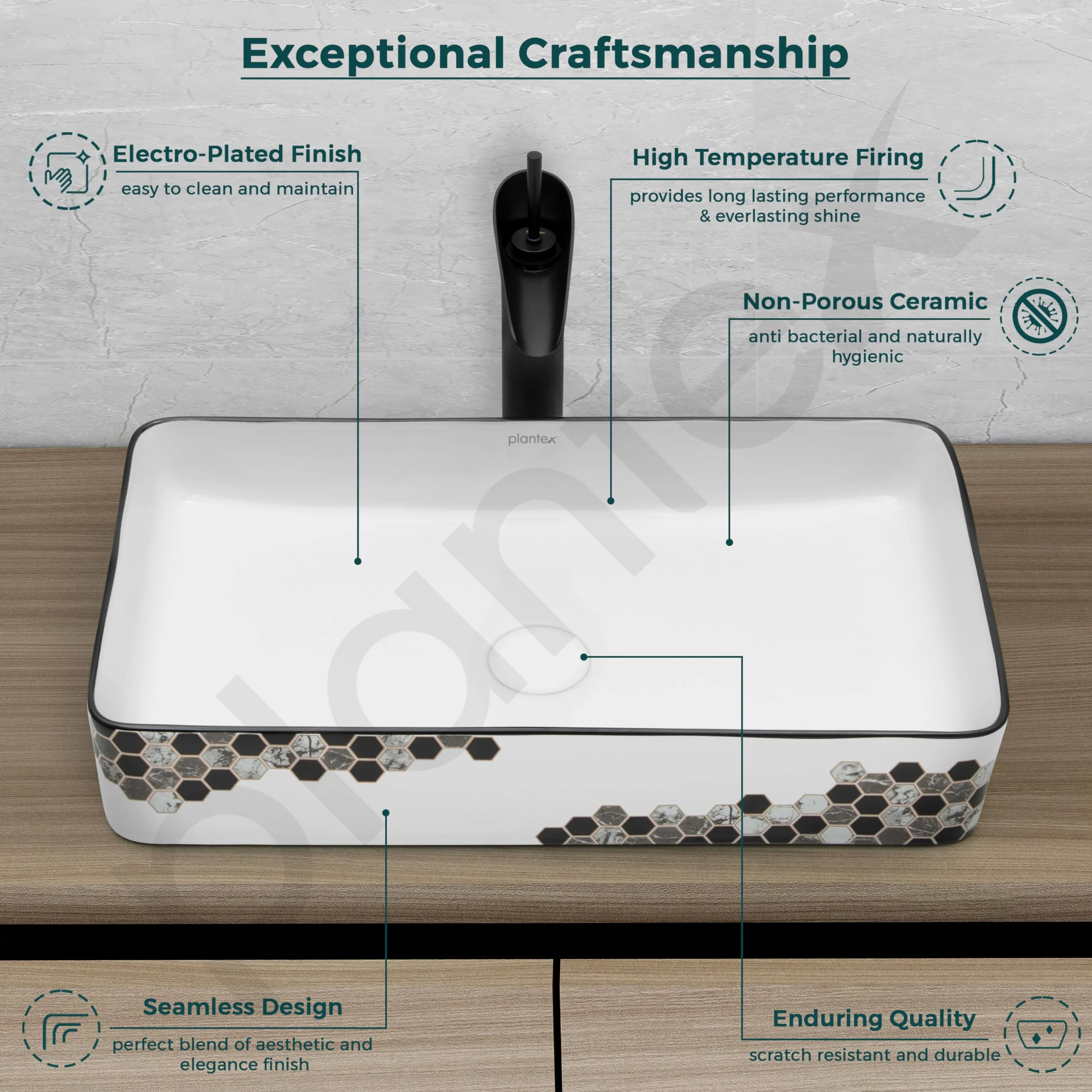 Plantex Ceramic Basin For Bathroom/Table Top Basin/Counter Top Basin For Restaurant/Hotel (24 X 14 X 11 Inch), Silver - Image 3