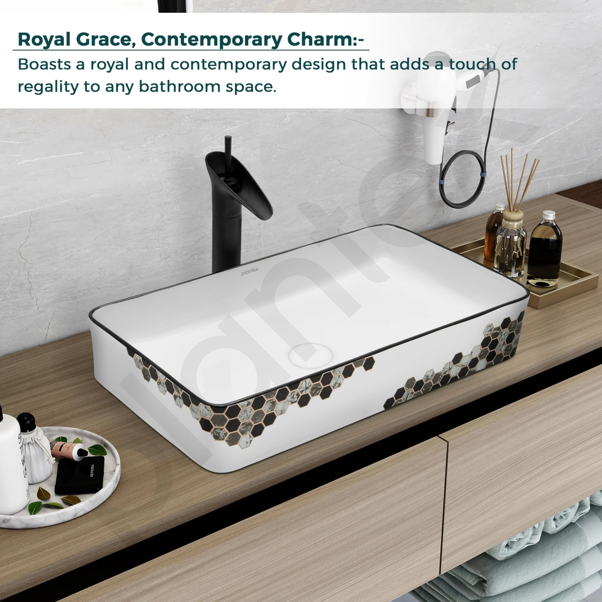Plantex Ceramic Basin For Bathroom/Table Top Basin/Counter Top Basin For Restaurant/Hotel (24 X 14 X 11 Inch), Silver - Image 4