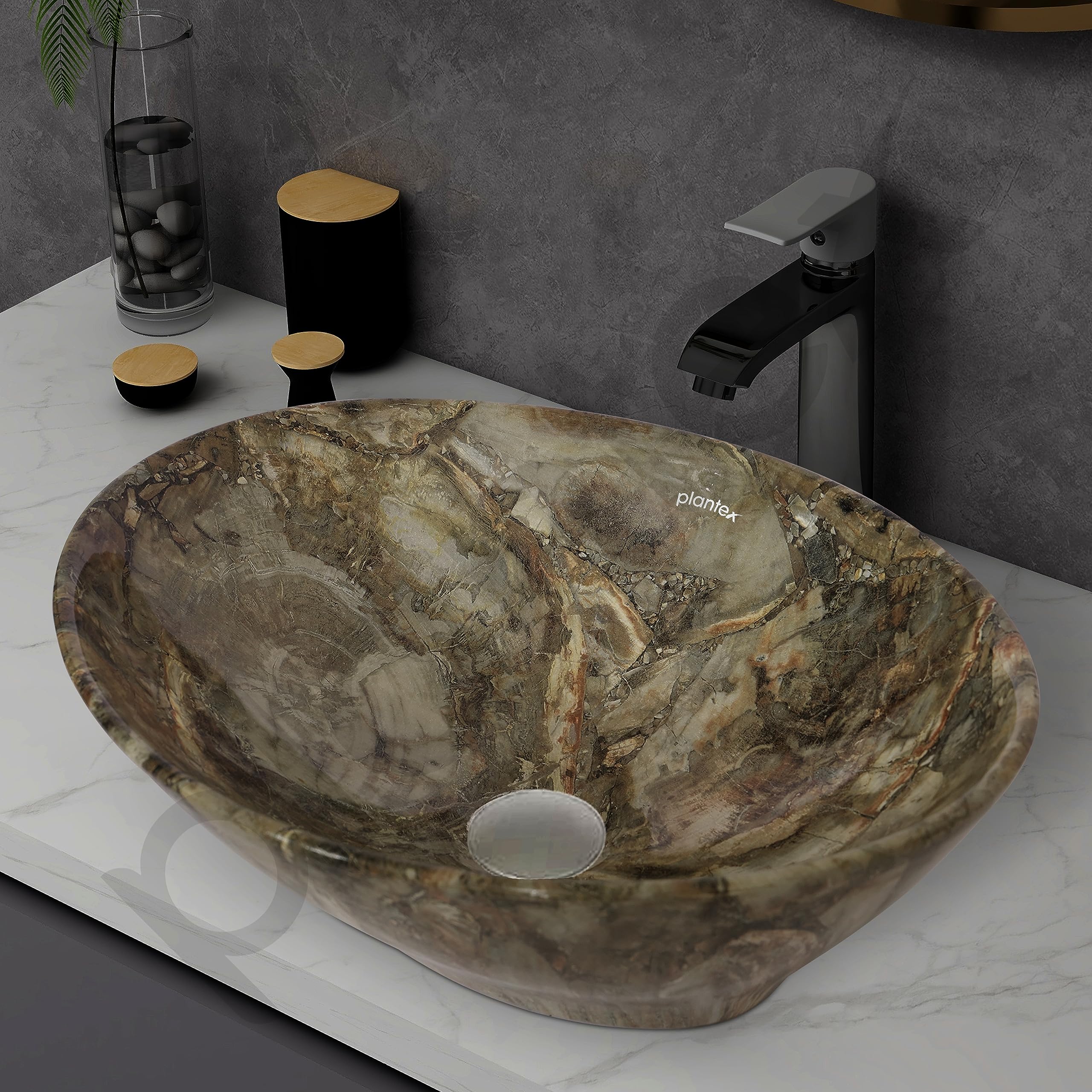 Plantex Ceramic Basin for Bathroom/Table Top Ceramic Basin/Washbasin for Bathroom (BOAT-NS-525-Marble Finish, 16 x 13 x 5.5 Inch) - Image 6