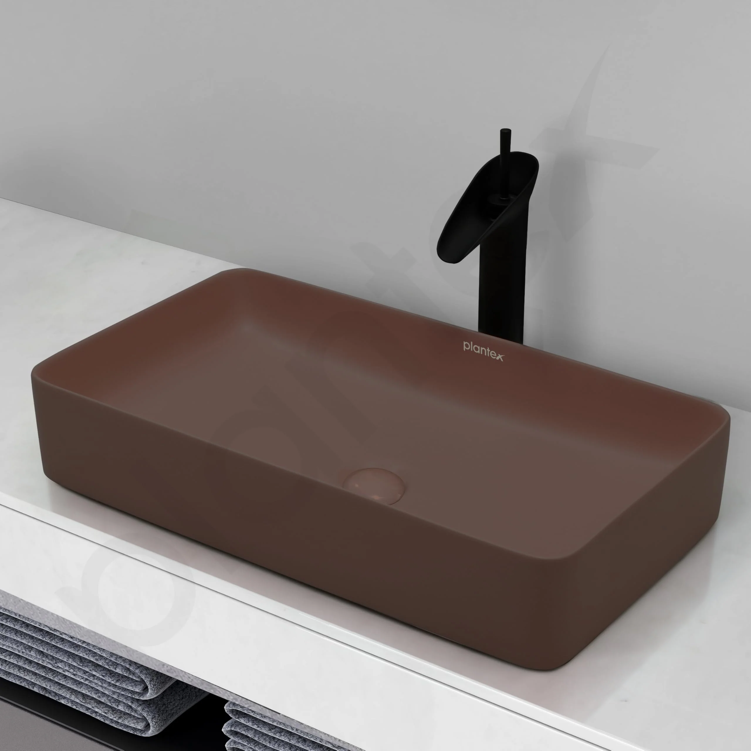 Plantex Ceramic Basin for Bathroom/Table Top Ceramic Basin/Washbasin Sink for Bathroom - (Rectangle - Matt Brown) - Image 7