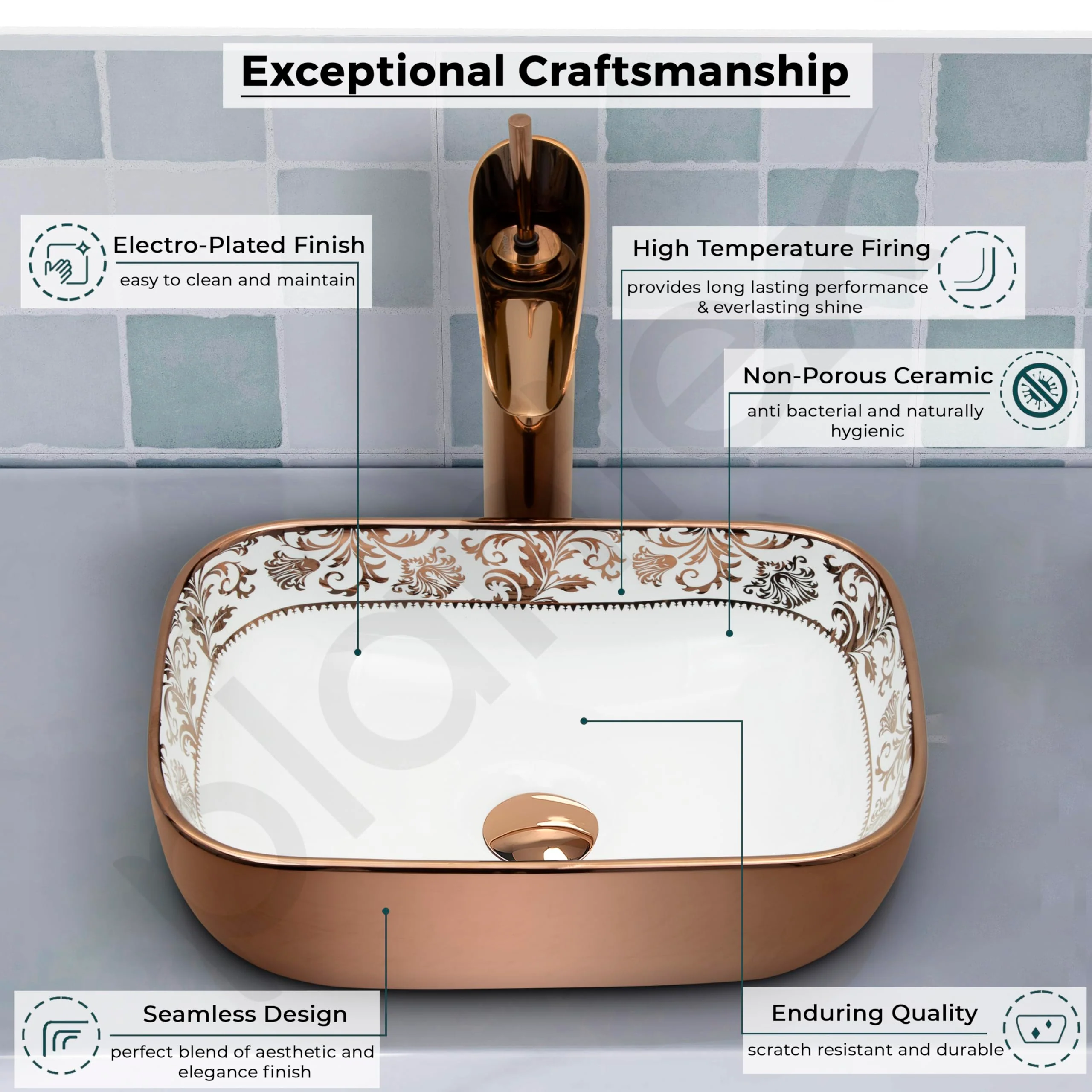 Plantex Ceramic Basin for Bathroom/Table Top Ceramic Wash Basin/Washbasin for Bathroom (14 x 10 x 5 Inch) - Image 3